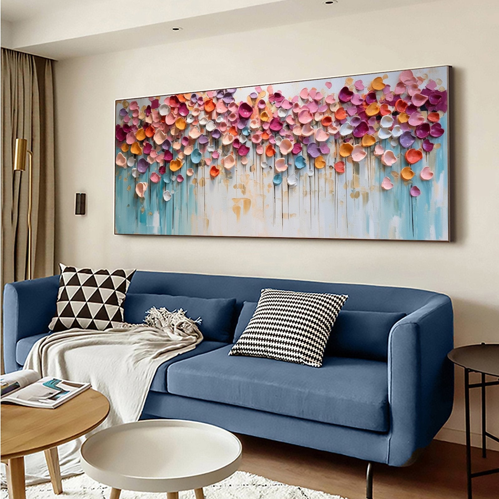 Petal Cascade: A Textured Abstract Floral Paintings for Living Room