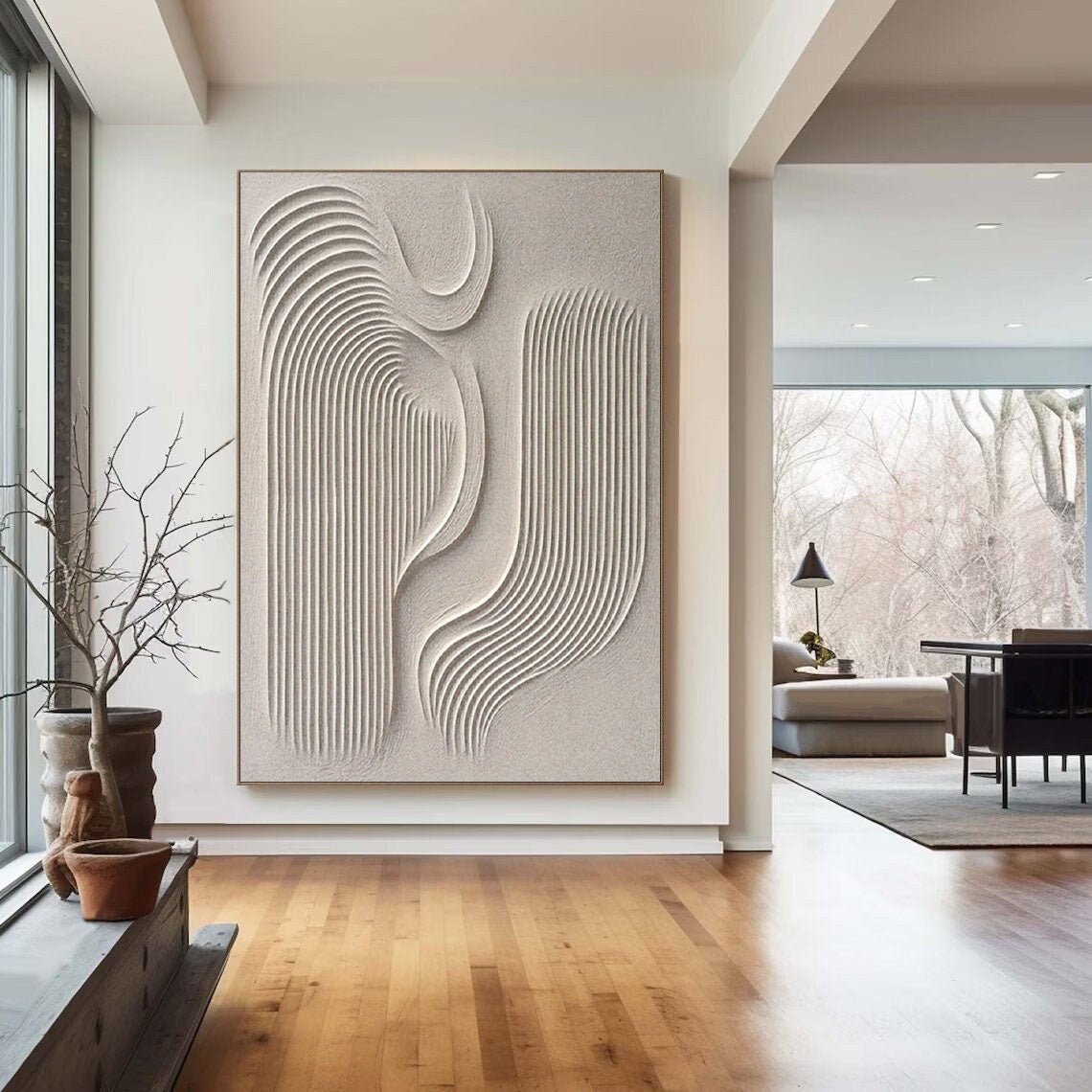 Zen Garden Rhythms: A Sculptural Wabi Sabi Abstract Wall Art