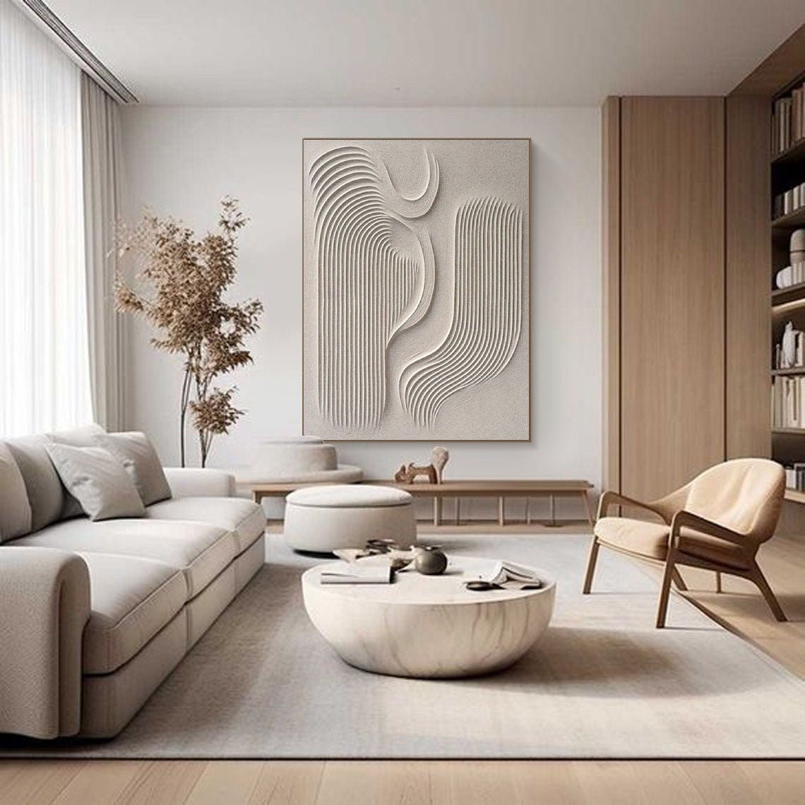 Zen Garden Rhythms: A Sculptural Wabi Sabi Abstract Wall Art