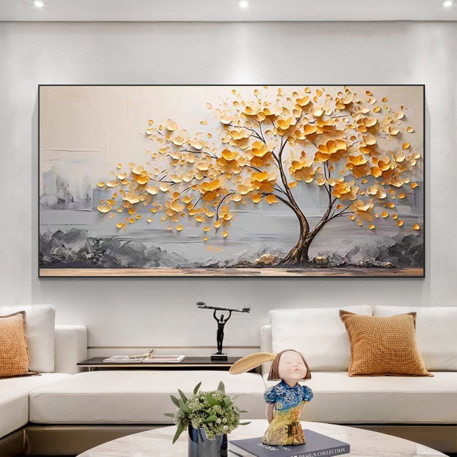 Gilded Canopy: A Luxurious Contemporary Textured Tree Wall Art