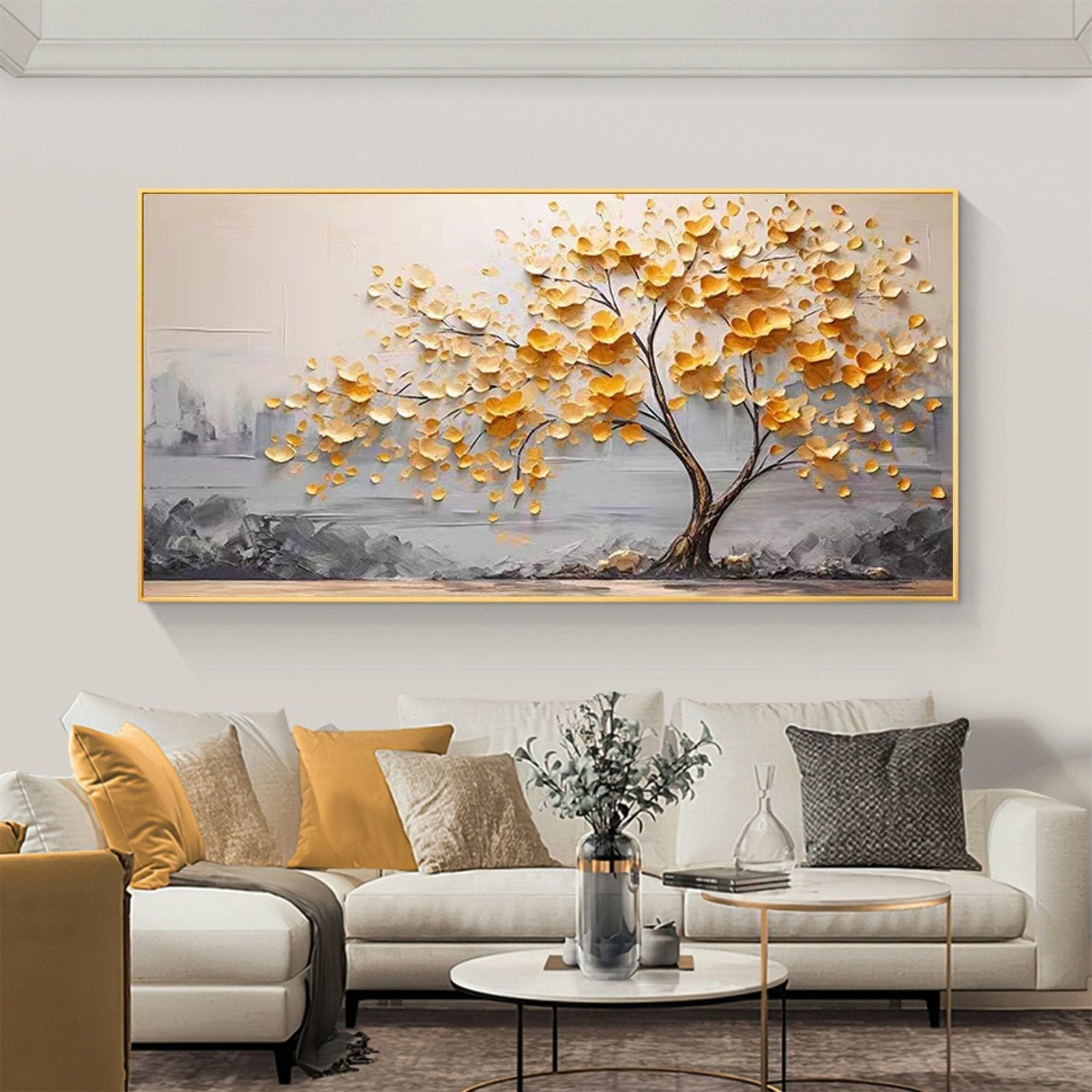 Gilded Canopy: A Luxurious Contemporary Textured Tree Wall Art