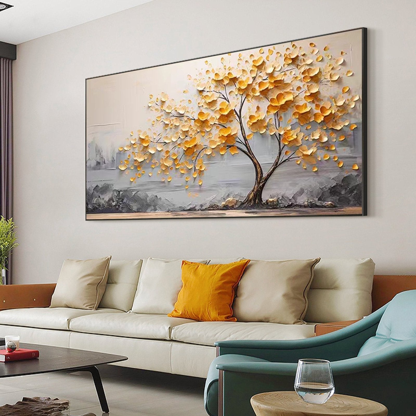 Gilded Canopy: A Luxurious Contemporary Textured Tree Wall Art