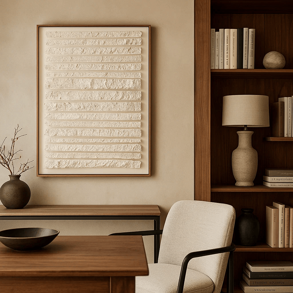 Wabi Sabi Textured Wall Art, Neutral White Minimal Lines Canvas for Living Room Decor