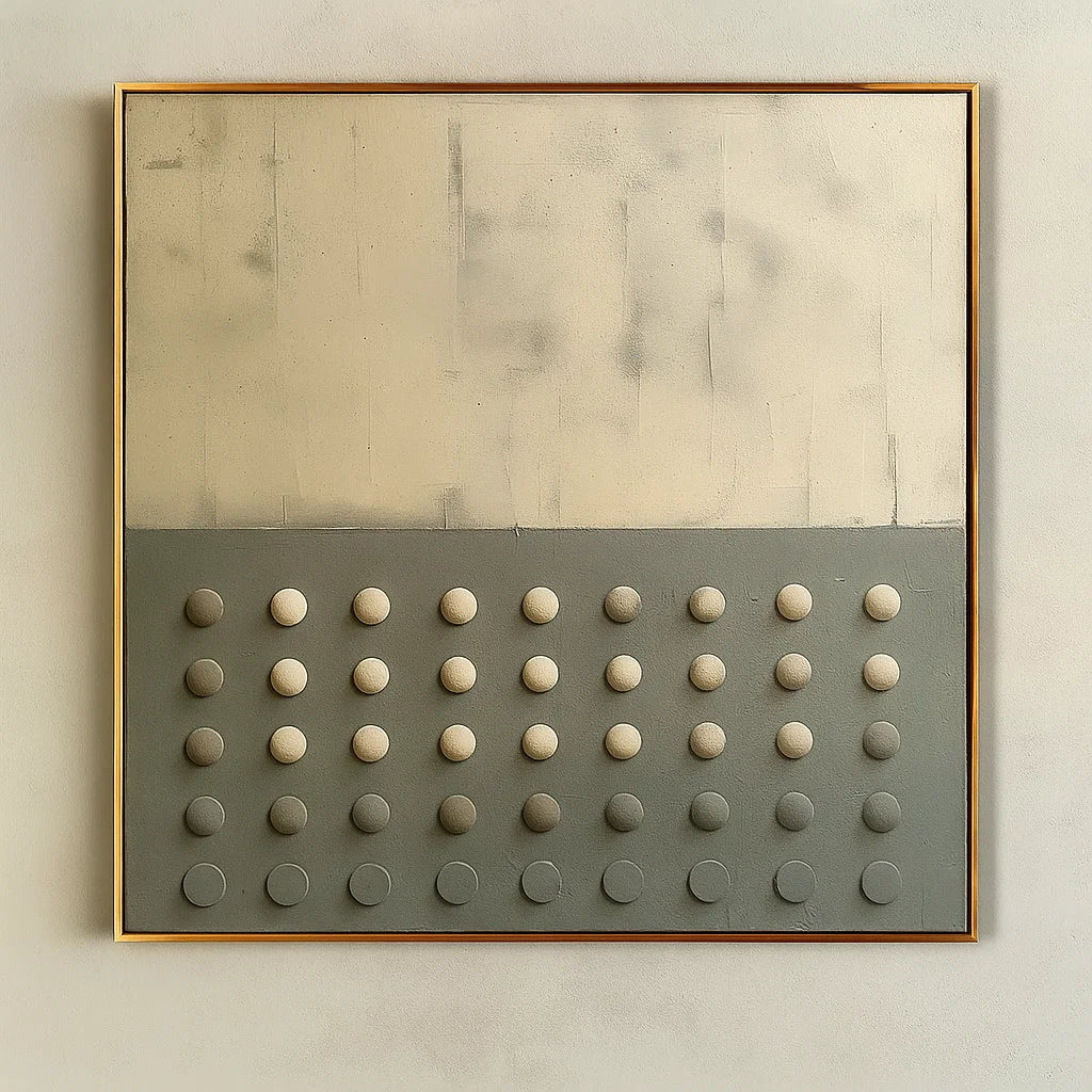 Wabi Sabi Neutral Dot Grid Textured Wall Art, Minimal Square Canvas for Living Room