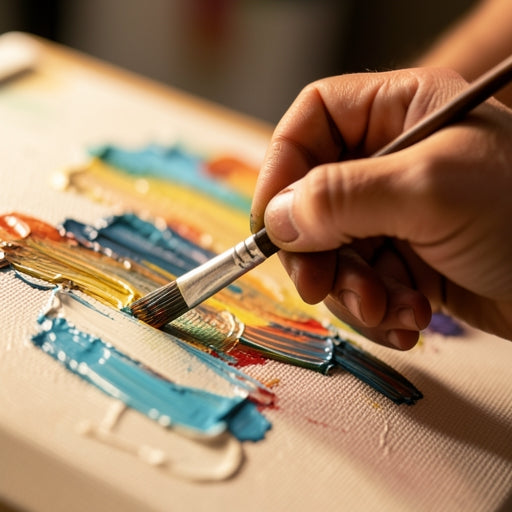 Close-up of an artist applying thick impasto oil paint to create handmade oil paintings