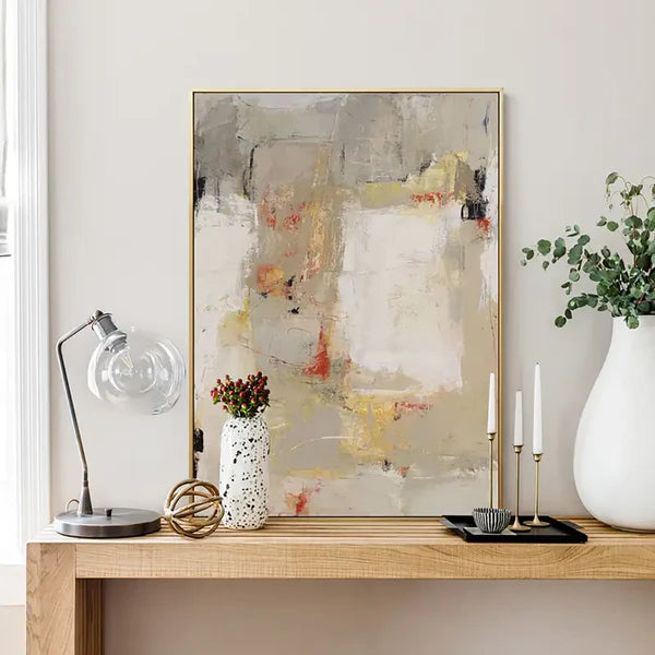 Urban Calm: A Neutral Abstract Art Painting for Living Room Decor
