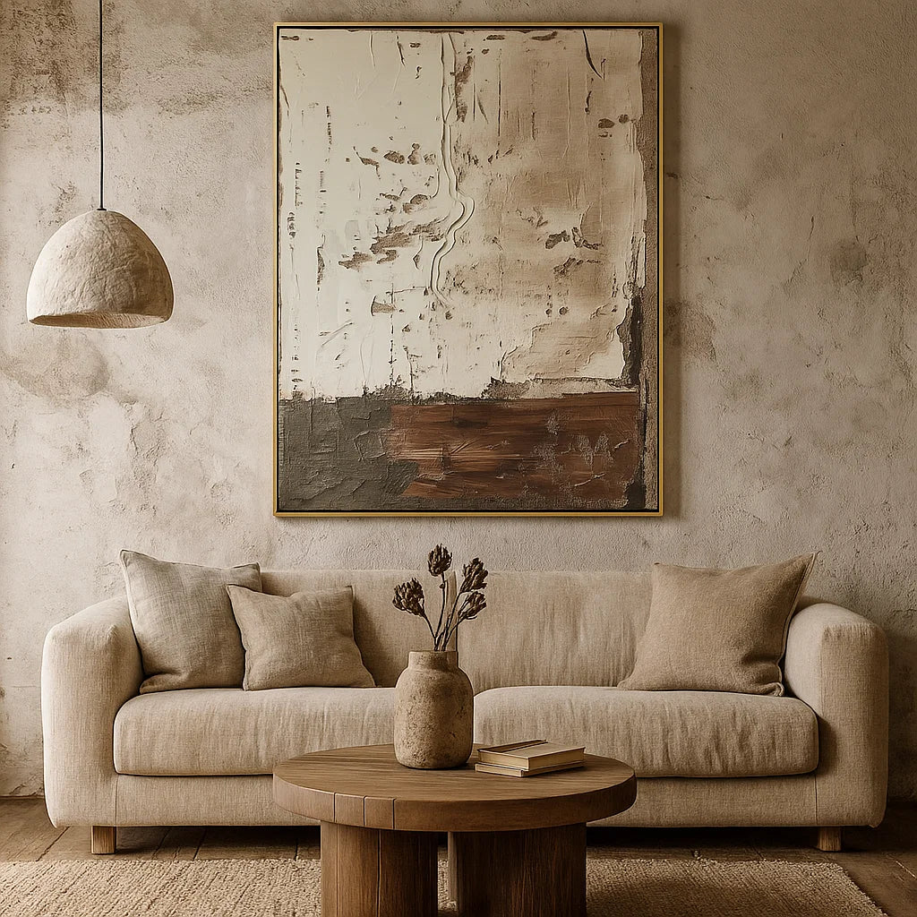 Earthen Strata: Raw Wabi Sabi Textured Abstract Painting for an Industrial Aesthetic