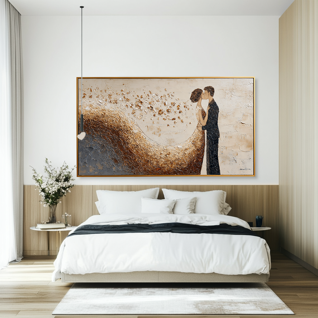 Eternal Kiss: A Textured Romantic Wall Art for Bedroom Decor