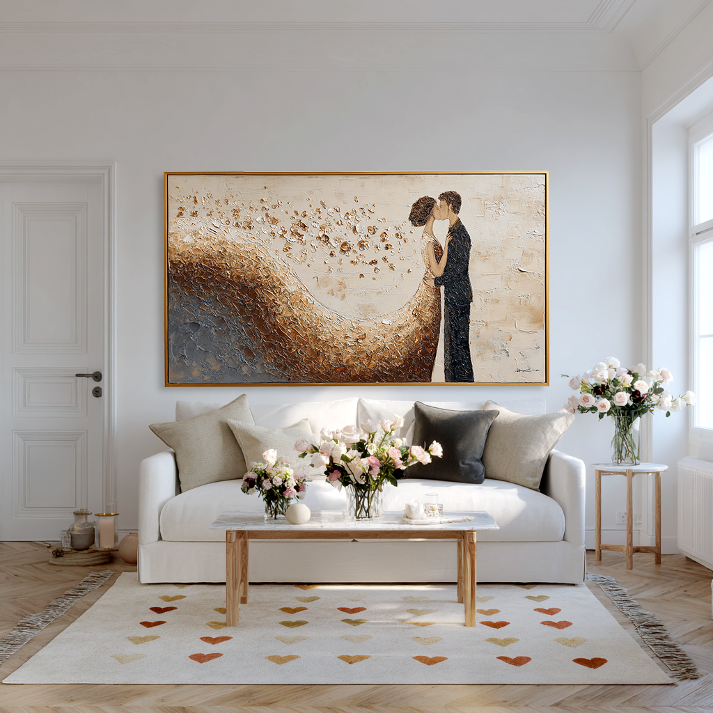 Eternal Kiss: A Textured Romantic Wall Art for Bedroom Decor