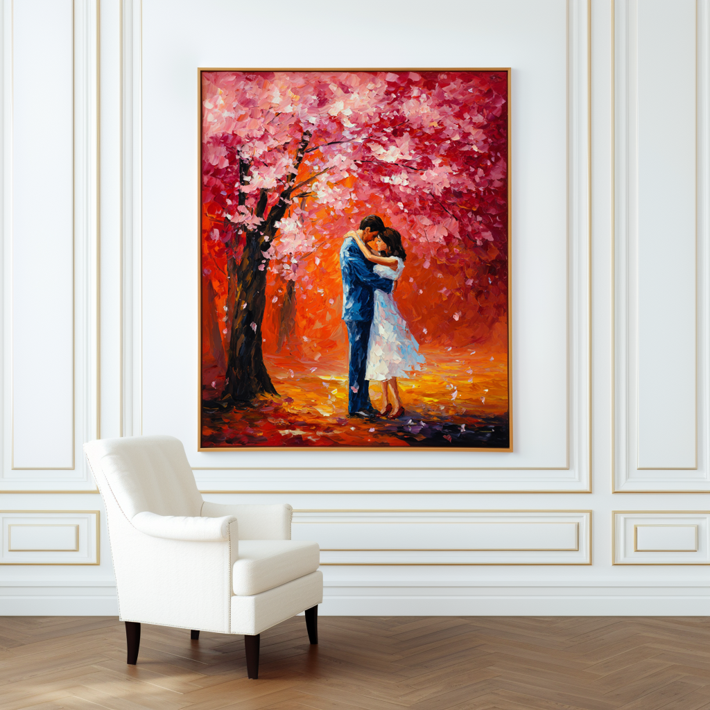 Autumn Romance: A Textured Romantic Wall Art for Bedroom Decor