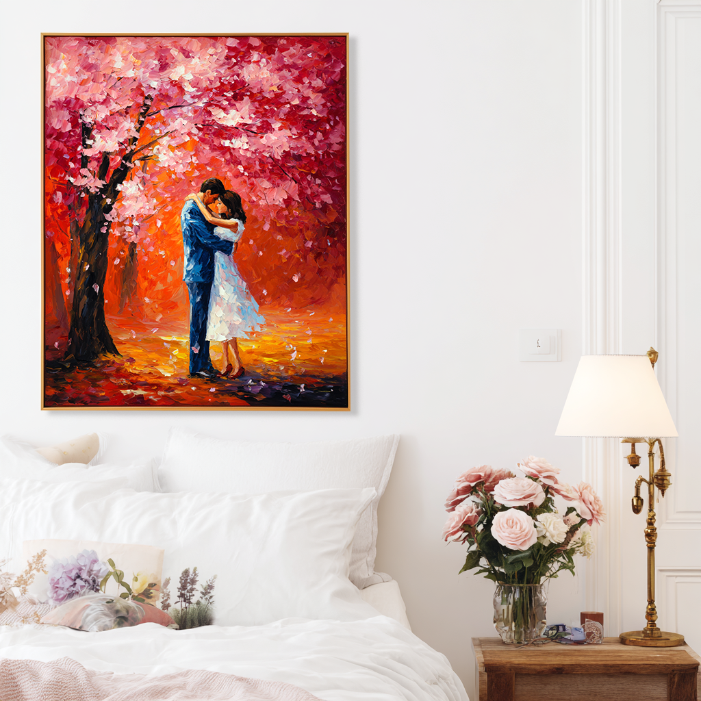 Autumn Romance: A Textured Romantic Wall Art for Bedroom Decor
