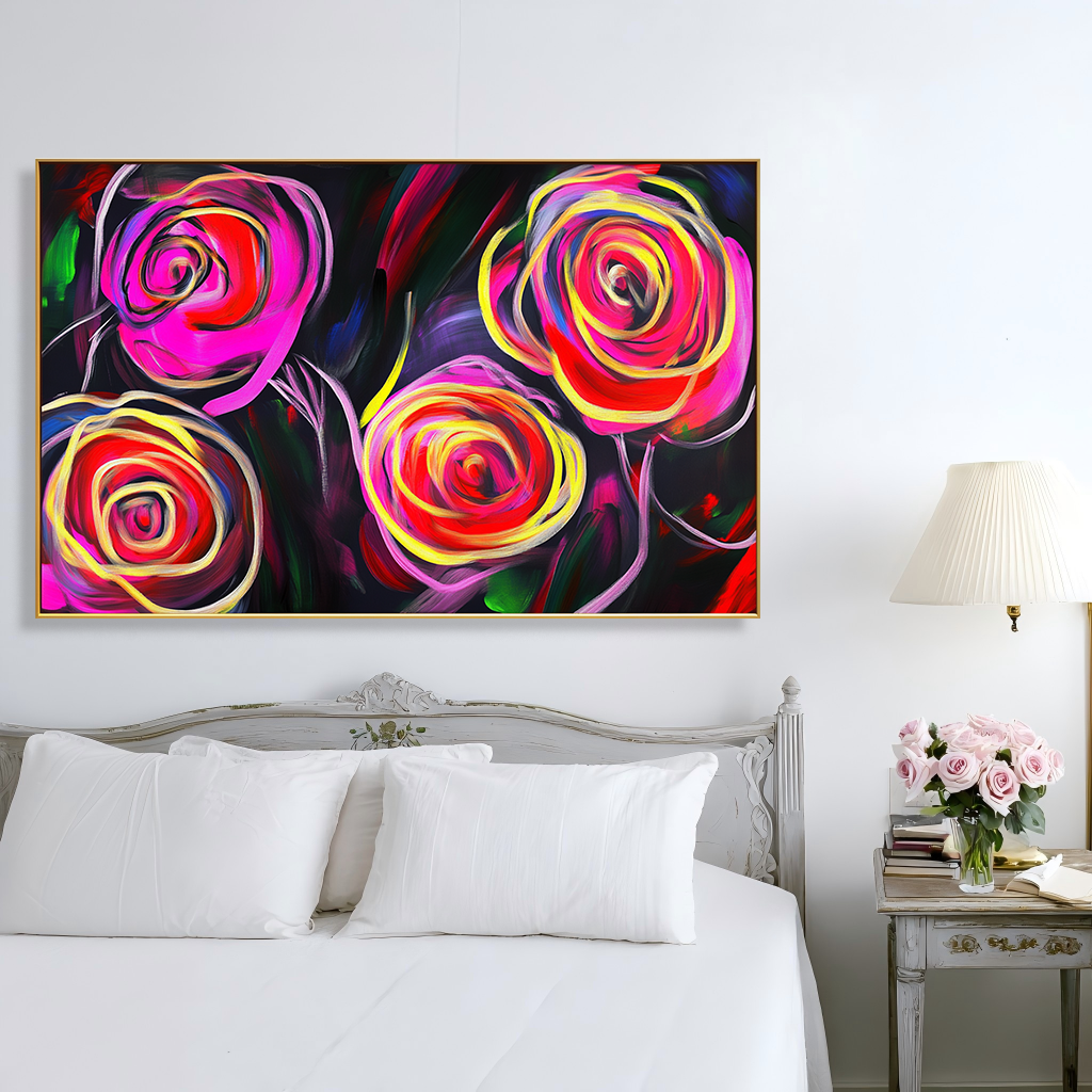 Neon Roses: A Vibrant Abstract Floral Paintings for Modern Decor