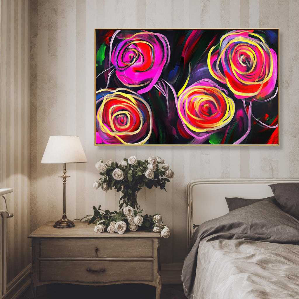 Neon Roses: A Vibrant Abstract Floral Paintings for Modern Decor