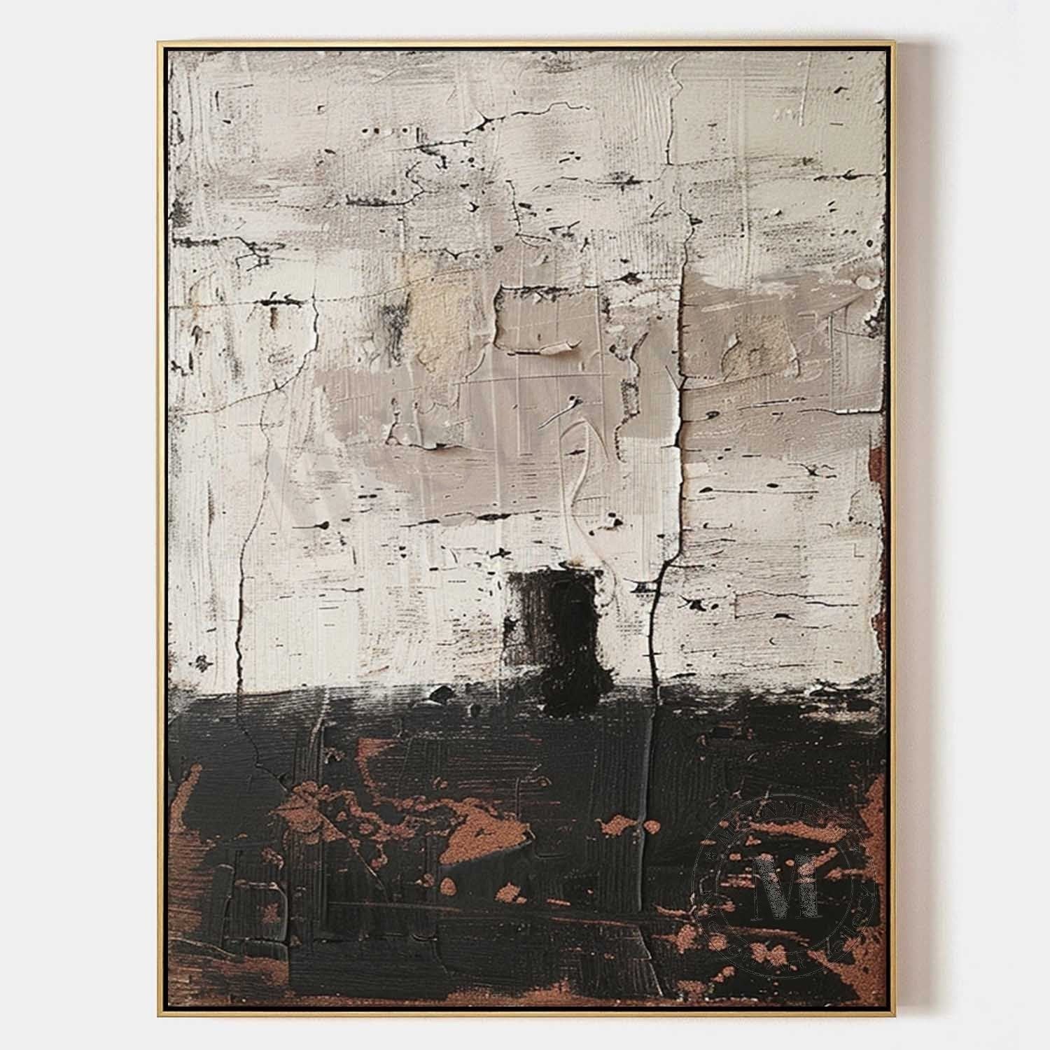 Vestige of Time: Raw Wabi Sabi Textured Abstract Painting in Black and White