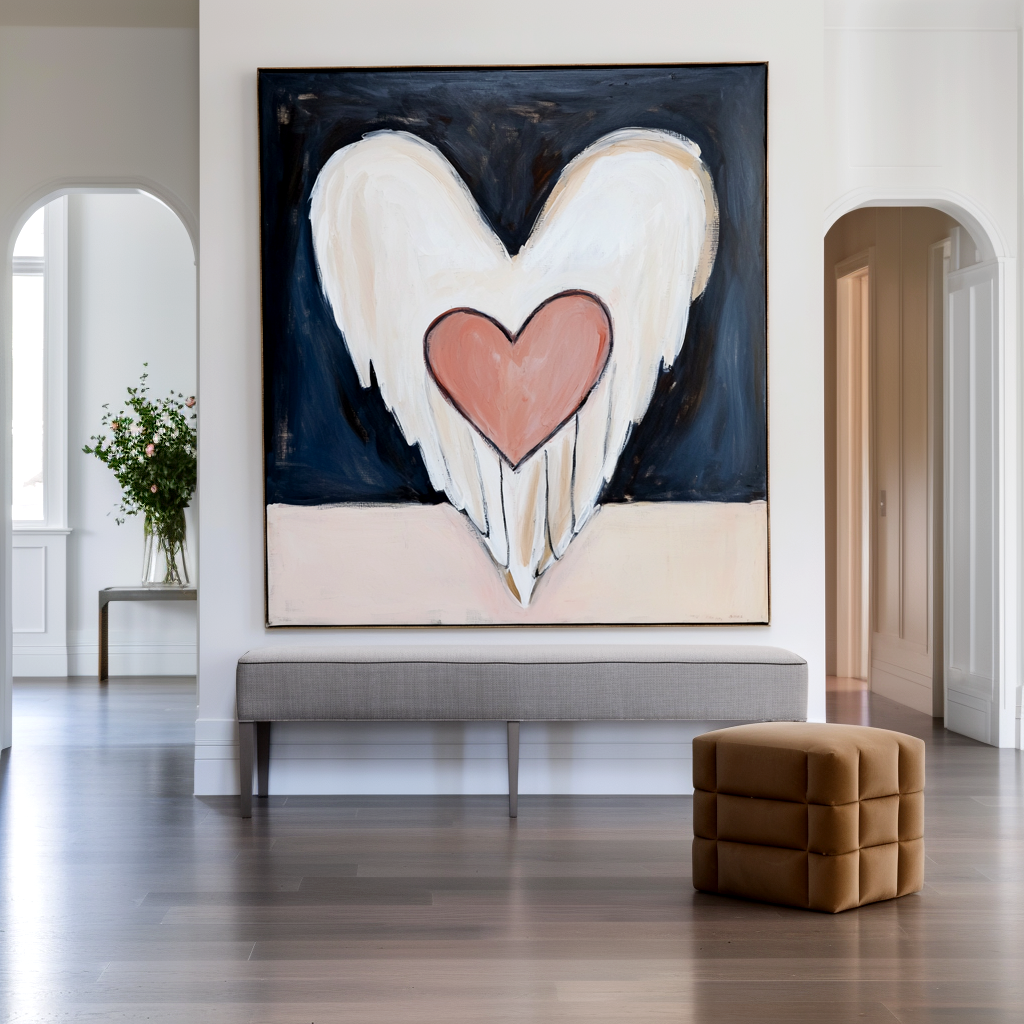 Guardian Heart: A Modern Abstract Angel Artwork for Bedroom Decor