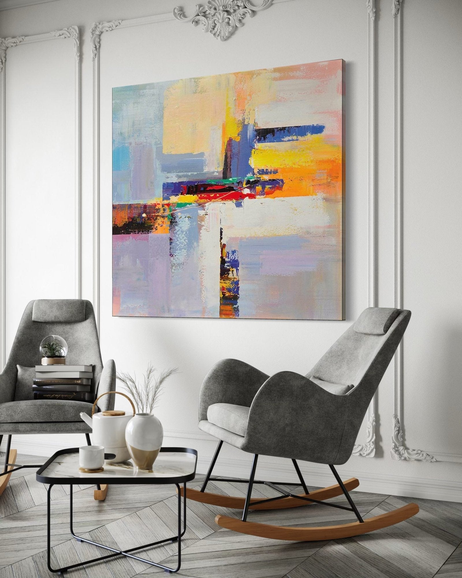 Urban Intersection: A Vibrant Contemporary Abstract Canvas Painting