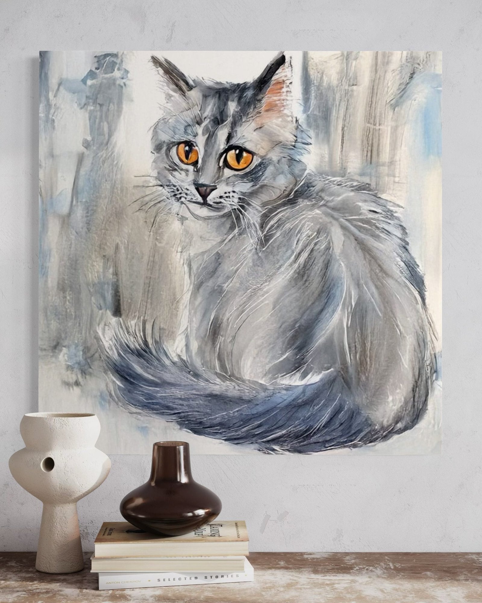 Amber Gaze: A Soulful Cat Wall Art for Modern Nursery Decor