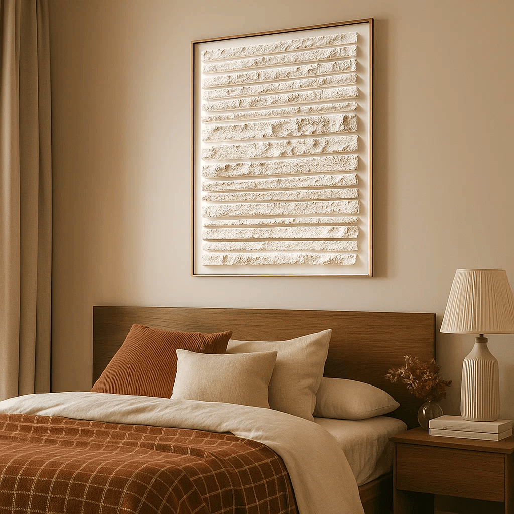 Wabi Sabi Textured Wall Art, Neutral White Minimal Lines Canvas for Living Room Decor