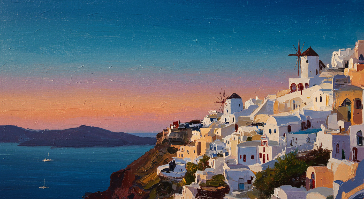 Aegean Sunset: A Serene Coastal Wall Art for Dining Room Decor