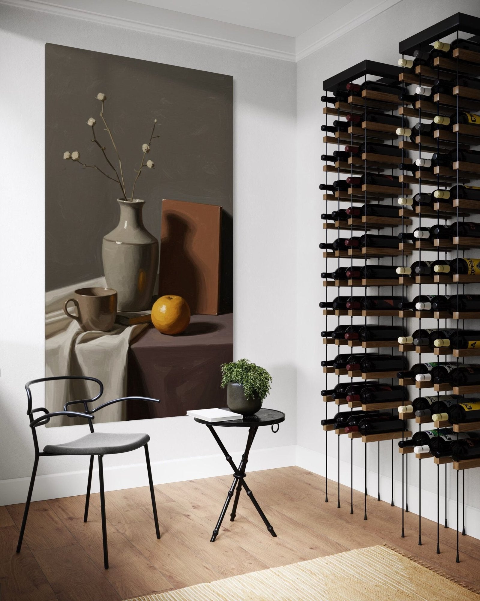 Golden Orange: A Modern Still Life of Fruit Paintings for Kitchen Decor