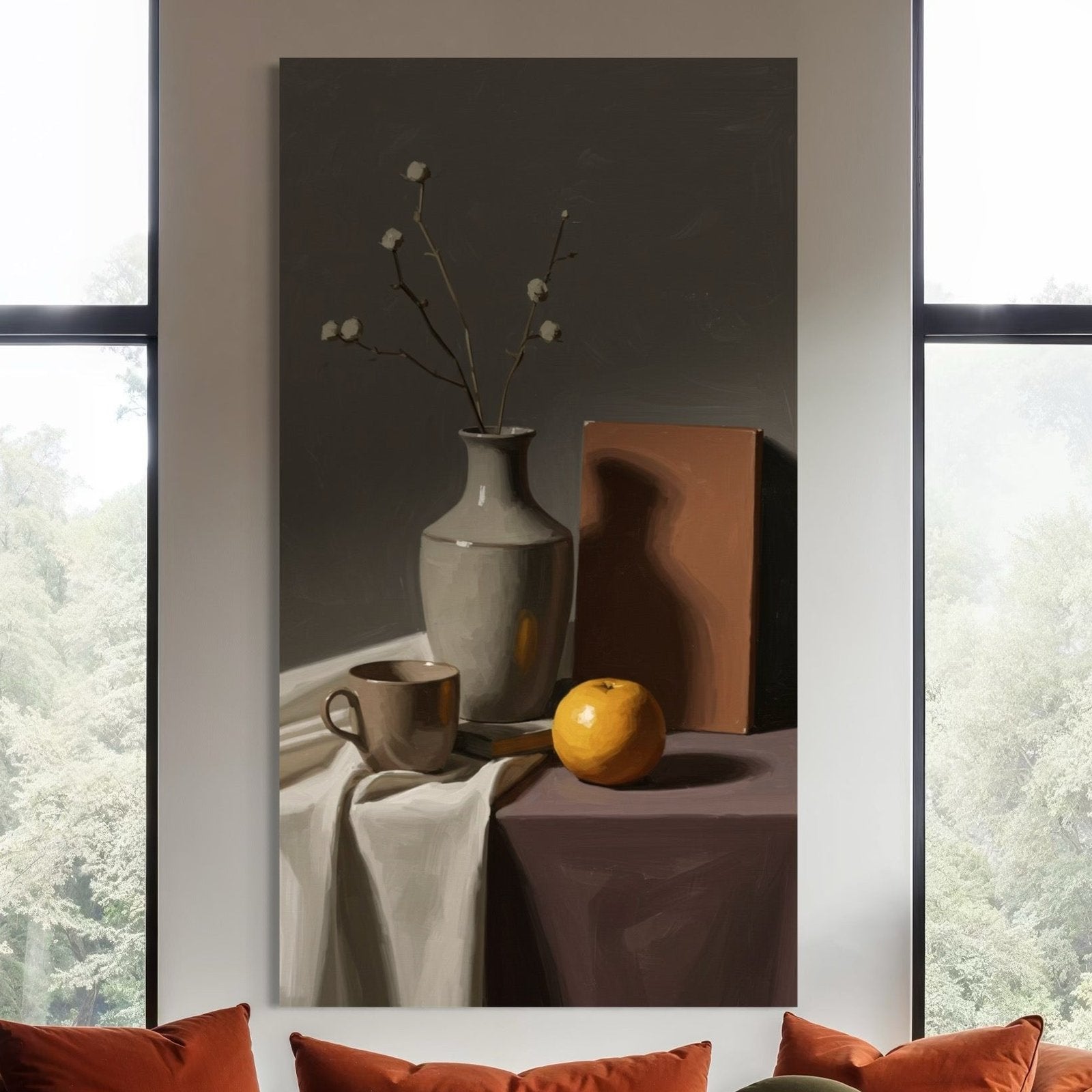 Golden Orange: A Modern Still Life of Fruit Paintings for Kitchen Decor