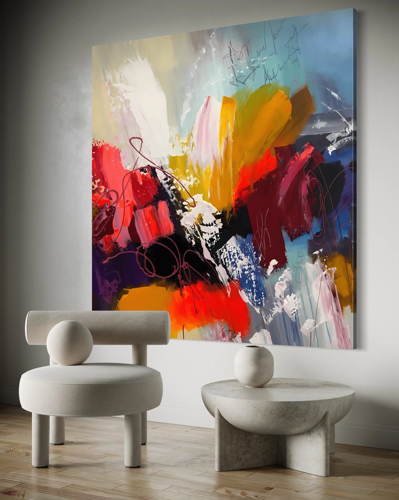 Chromatic Chaos: A Colorful Abstract Art for Living Room Walls