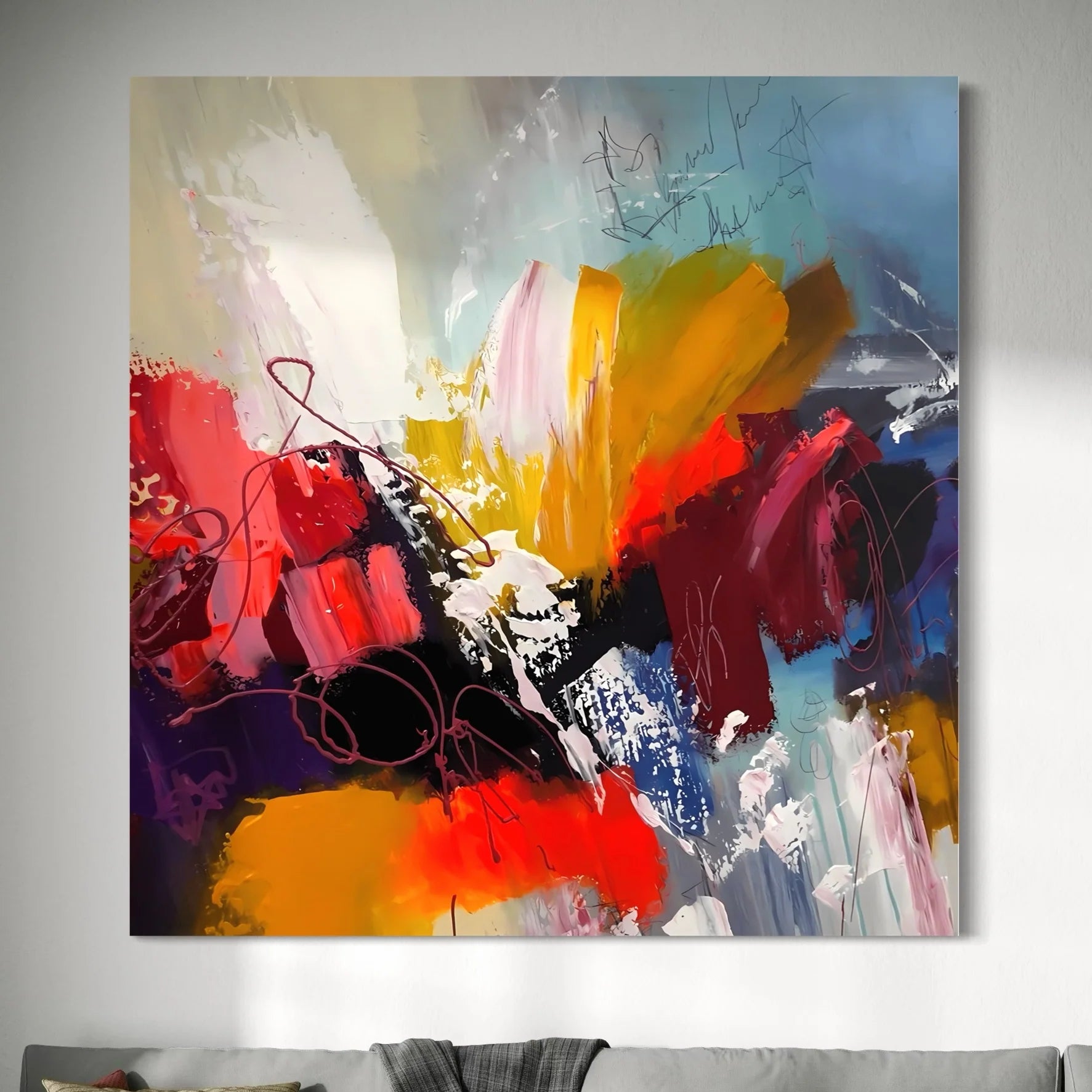 Chromatic Chaos: A Colorful Abstract Art for Living Room Walls