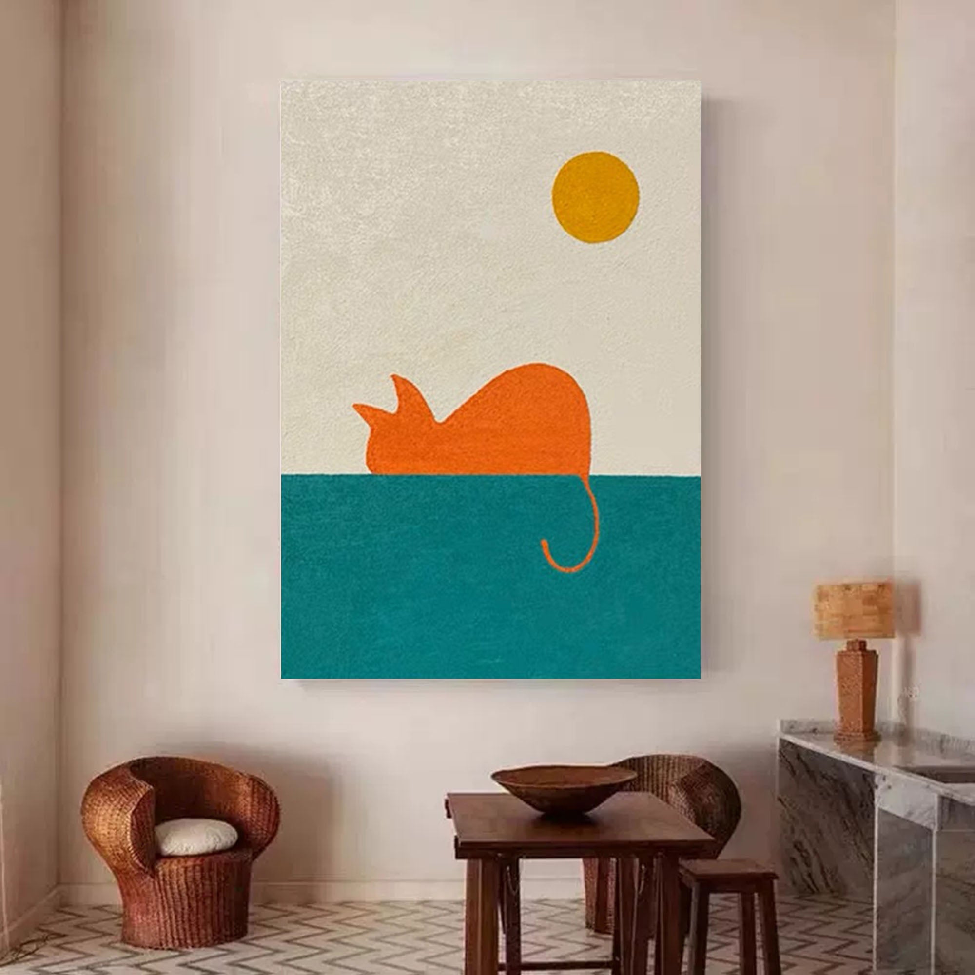 Sunset Cat: A Minimalist Nursery Wall Art for Kids Room Decor