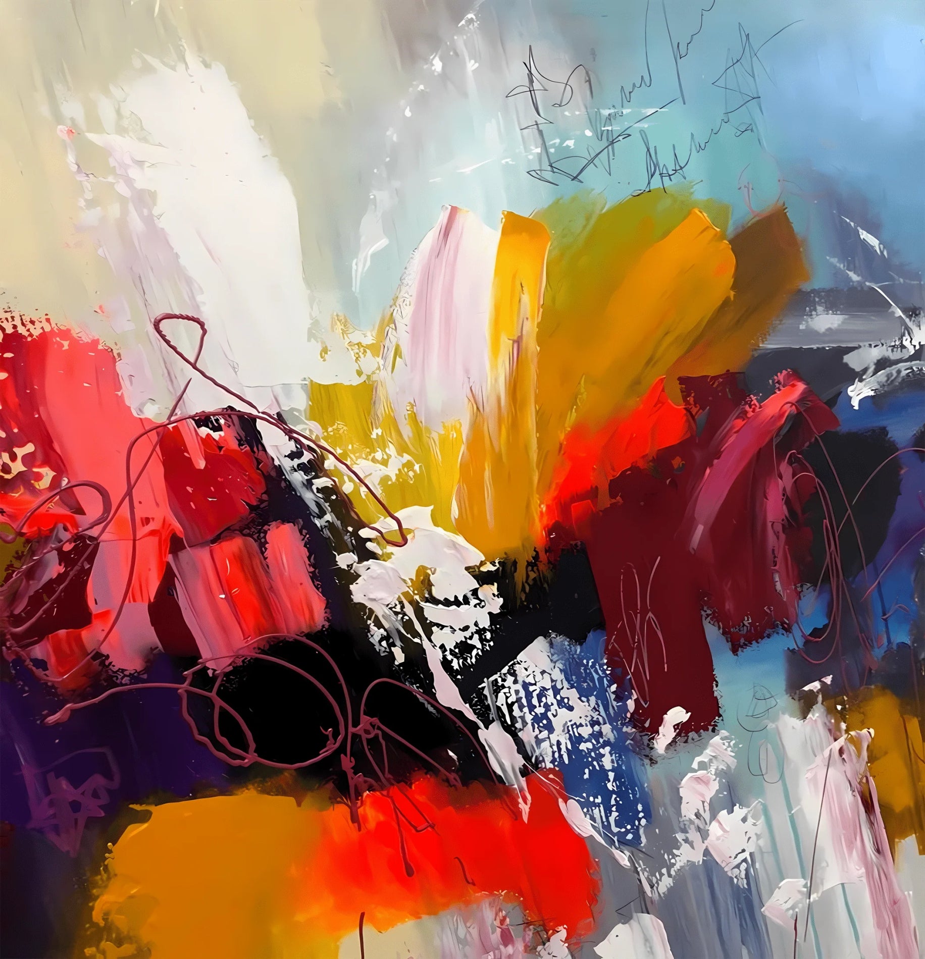 Chromatic Chaos: A Colorful Abstract Art for Living Room Walls