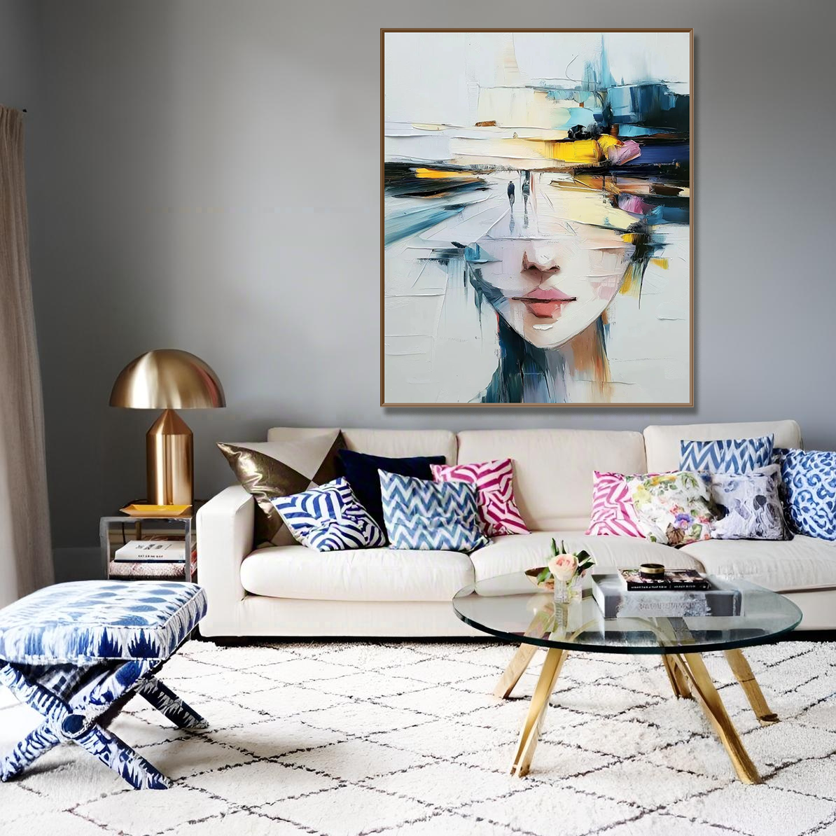 Mindscape Horizon: Surreal Textured Abstract Portrait Painting for Contemporary Decor