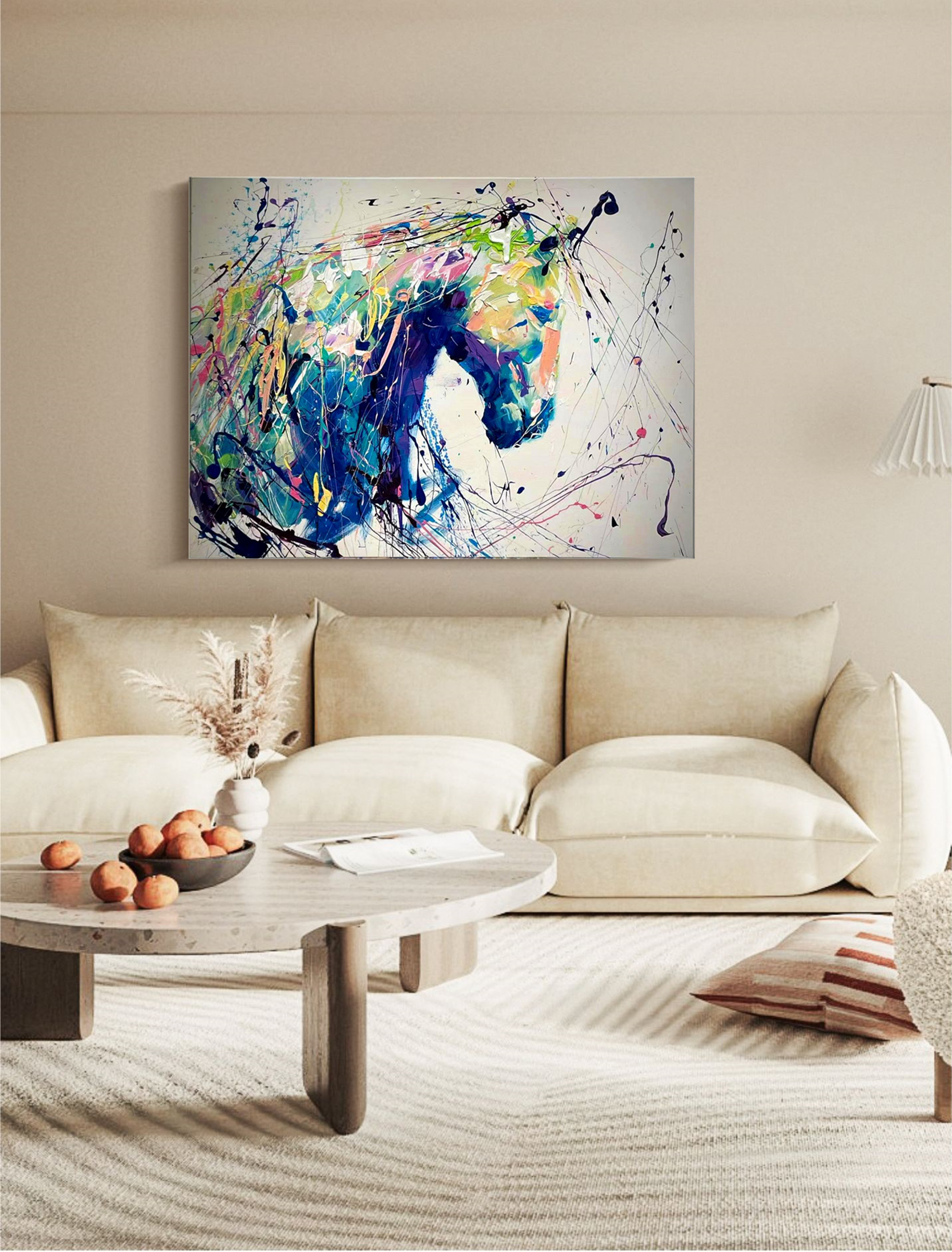 Equine Energy: A Vibrant Abstract Horse Art for Living Room Decor