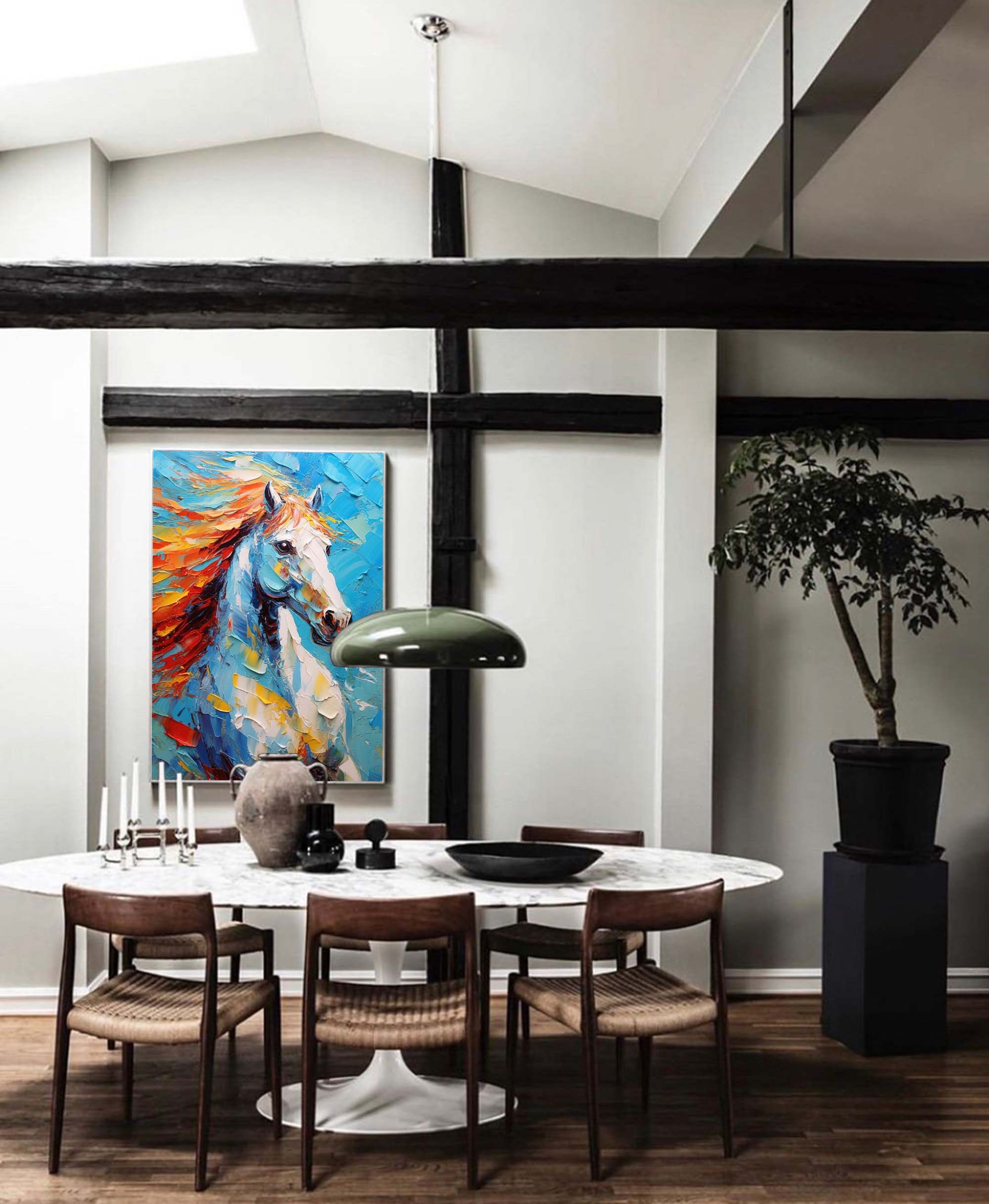 Fiery Spirit: A Textured Horse Wall Art for Living Room Decor