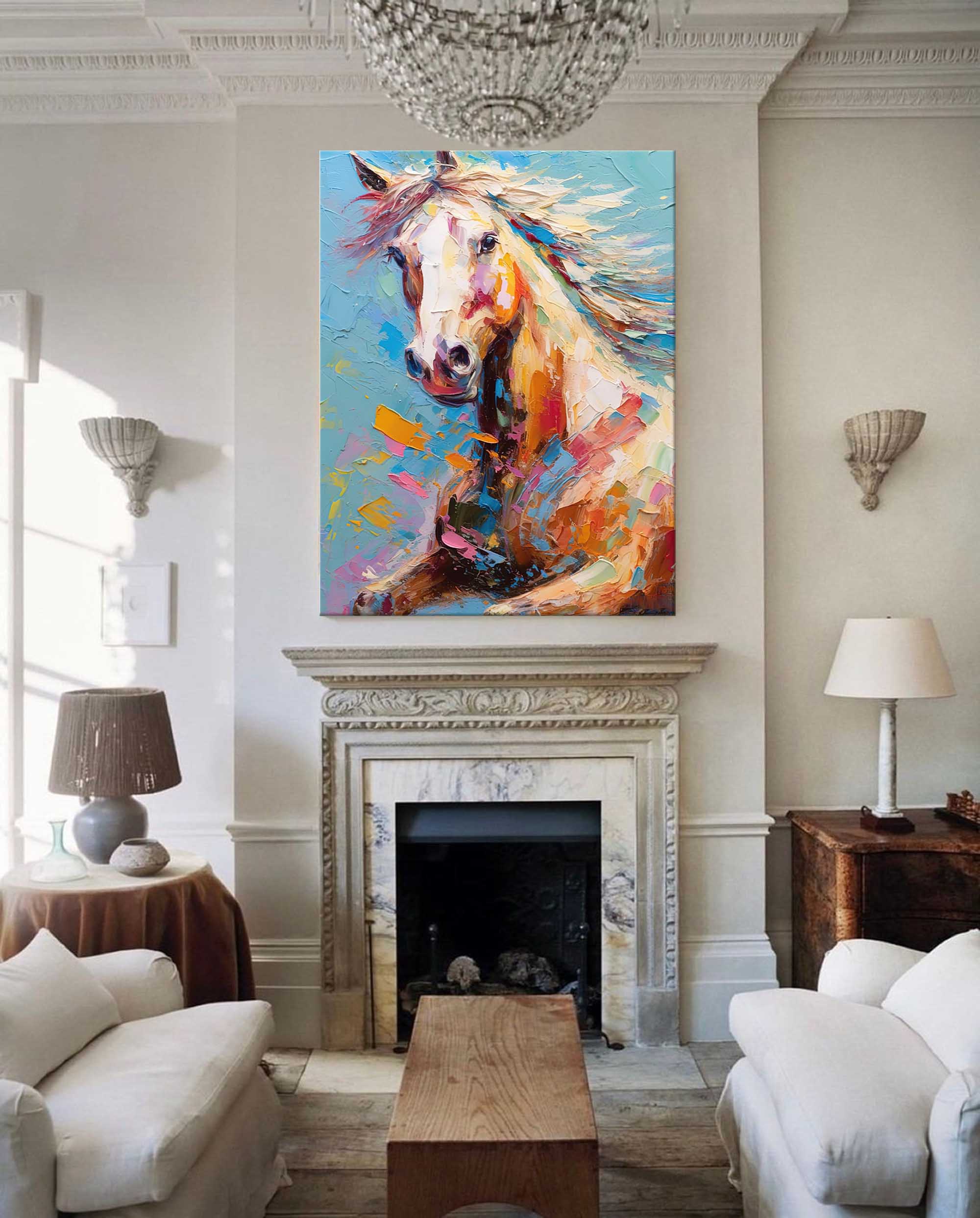 Spirit of Color: An Abstract Horse Wall Art for Living Room Decor