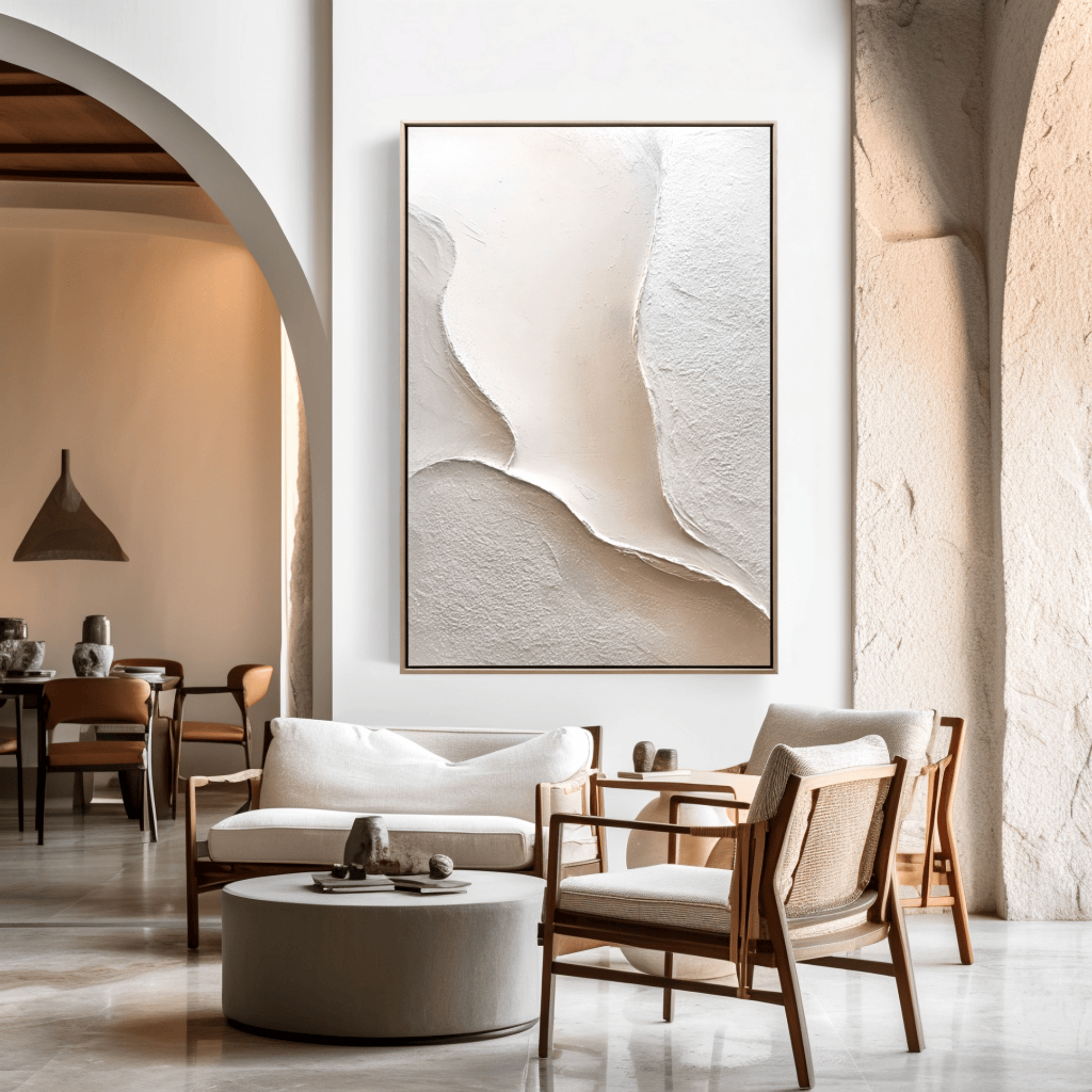 Minimalist Beige White Abstract Painting - Textured Wall Art Canvas - Oil Painting for Living Room Bedroom Office Entryway Hallway