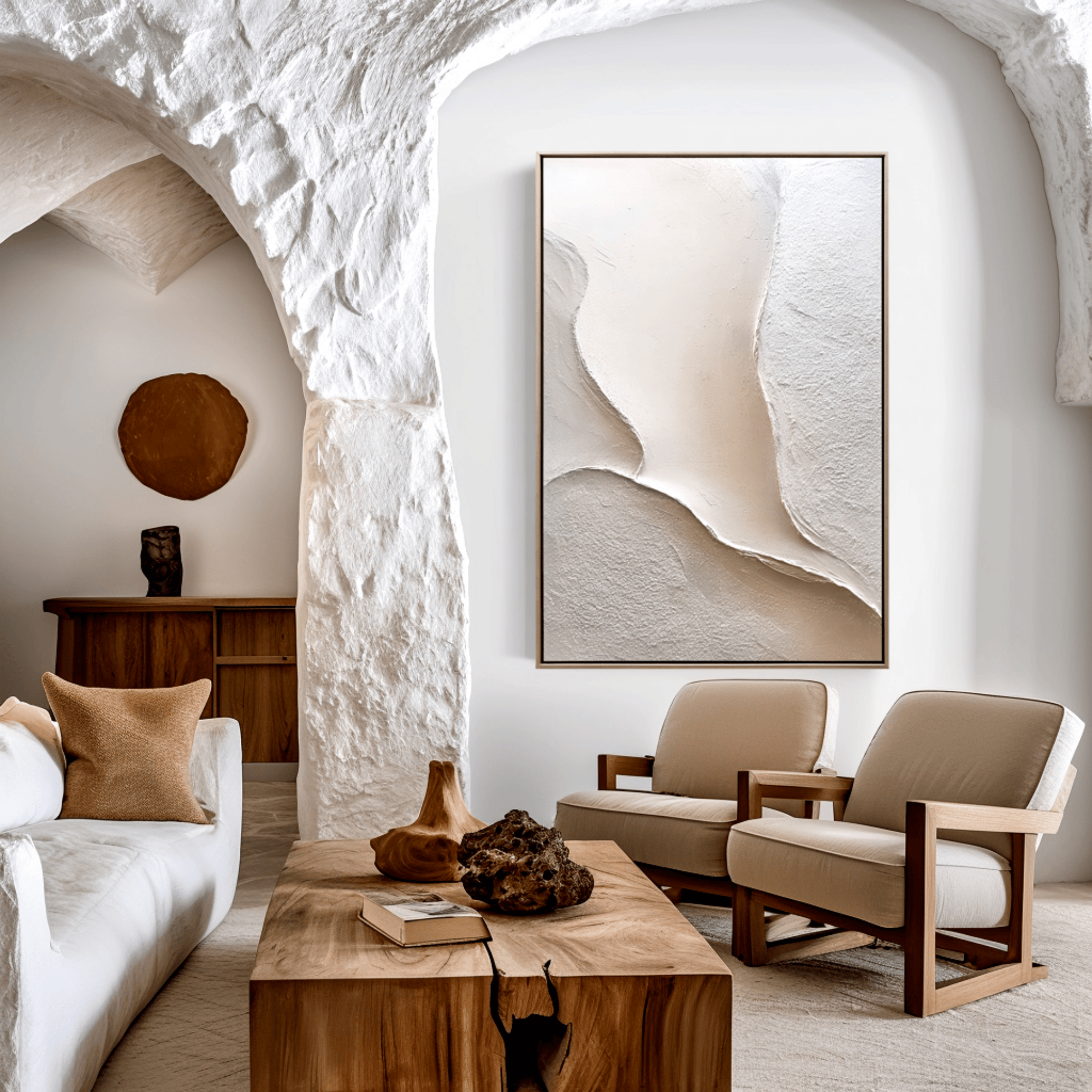 Minimalist Beige White Abstract Painting - Textured Wall Art Canvas - Oil Painting for Living Room Bedroom Office Entryway Hallway