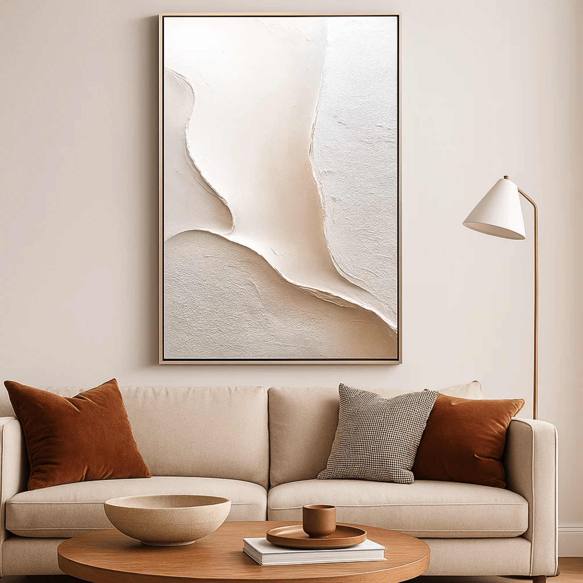 Minimalist Beige White Abstract Painting - Textured Wall Art Canvas - Oil Painting for Living Room Bedroom Office Entryway Hallway