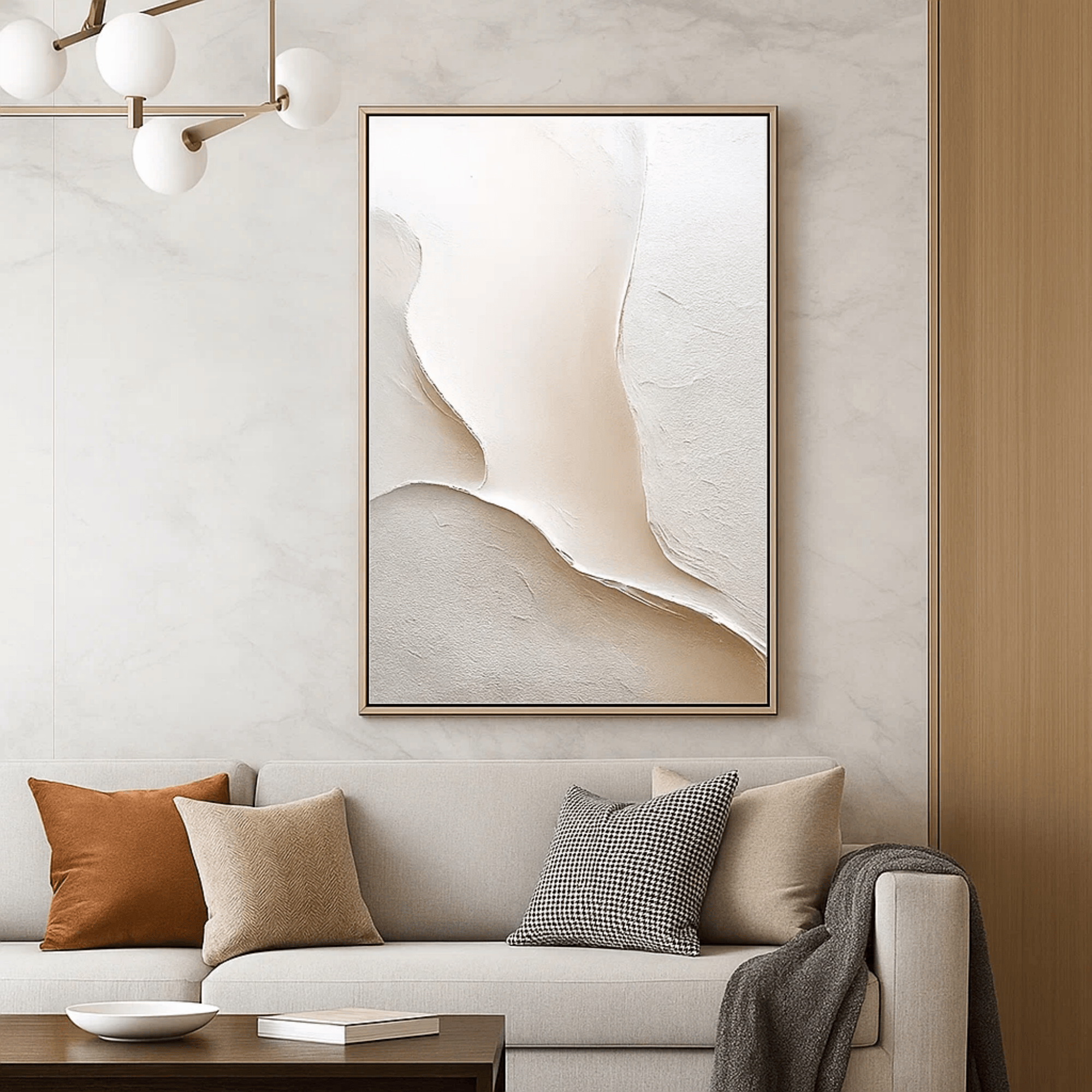 Minimalist Beige White Abstract Painting - Textured Wall Art Canvas - Oil Painting for Living Room Bedroom Office Entryway Hallway