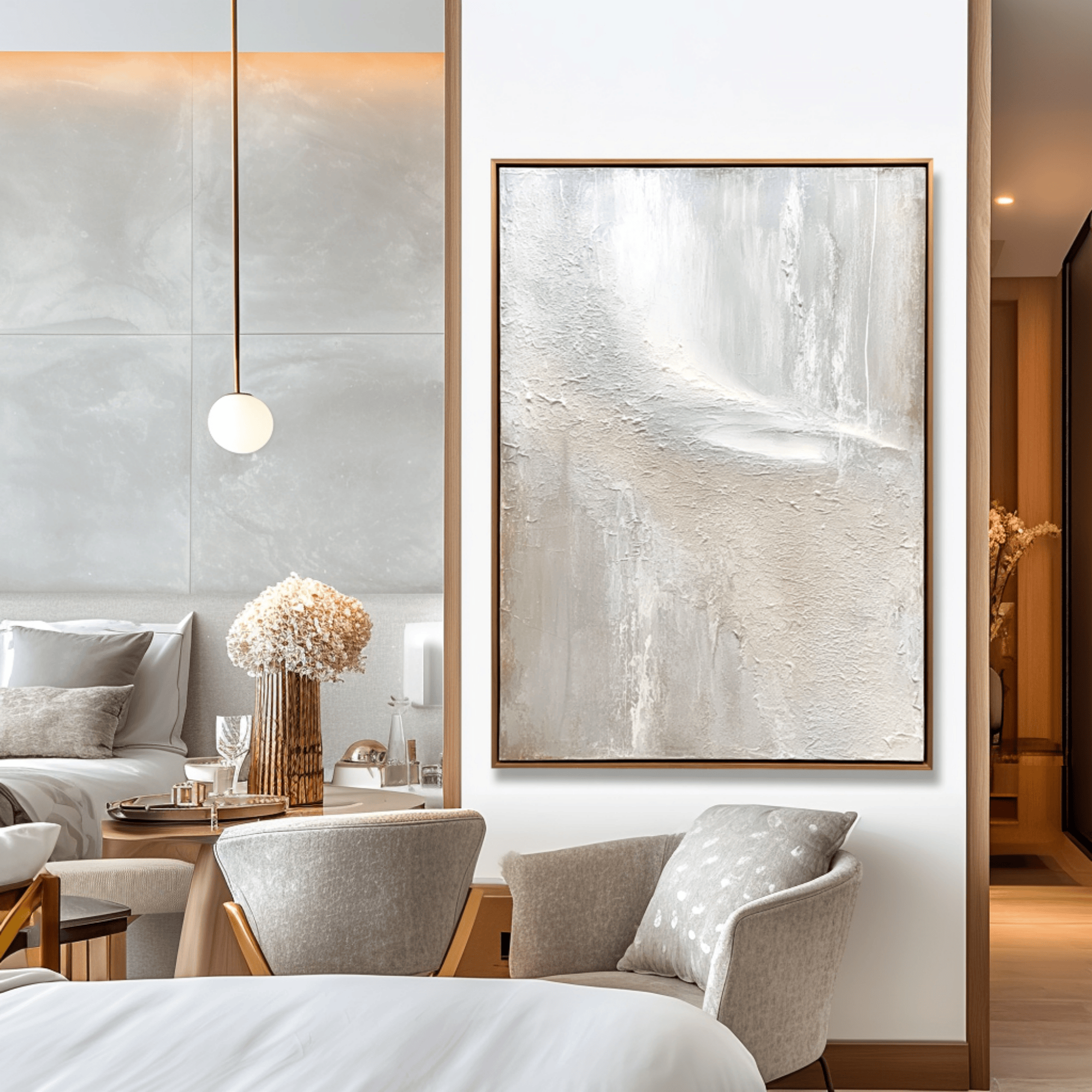 Minimalist Neutral Abstract Painting - Beige White Textured Wall Art Canvas - Oil Painting for Living Room Bedroom Office Entryway Hotel