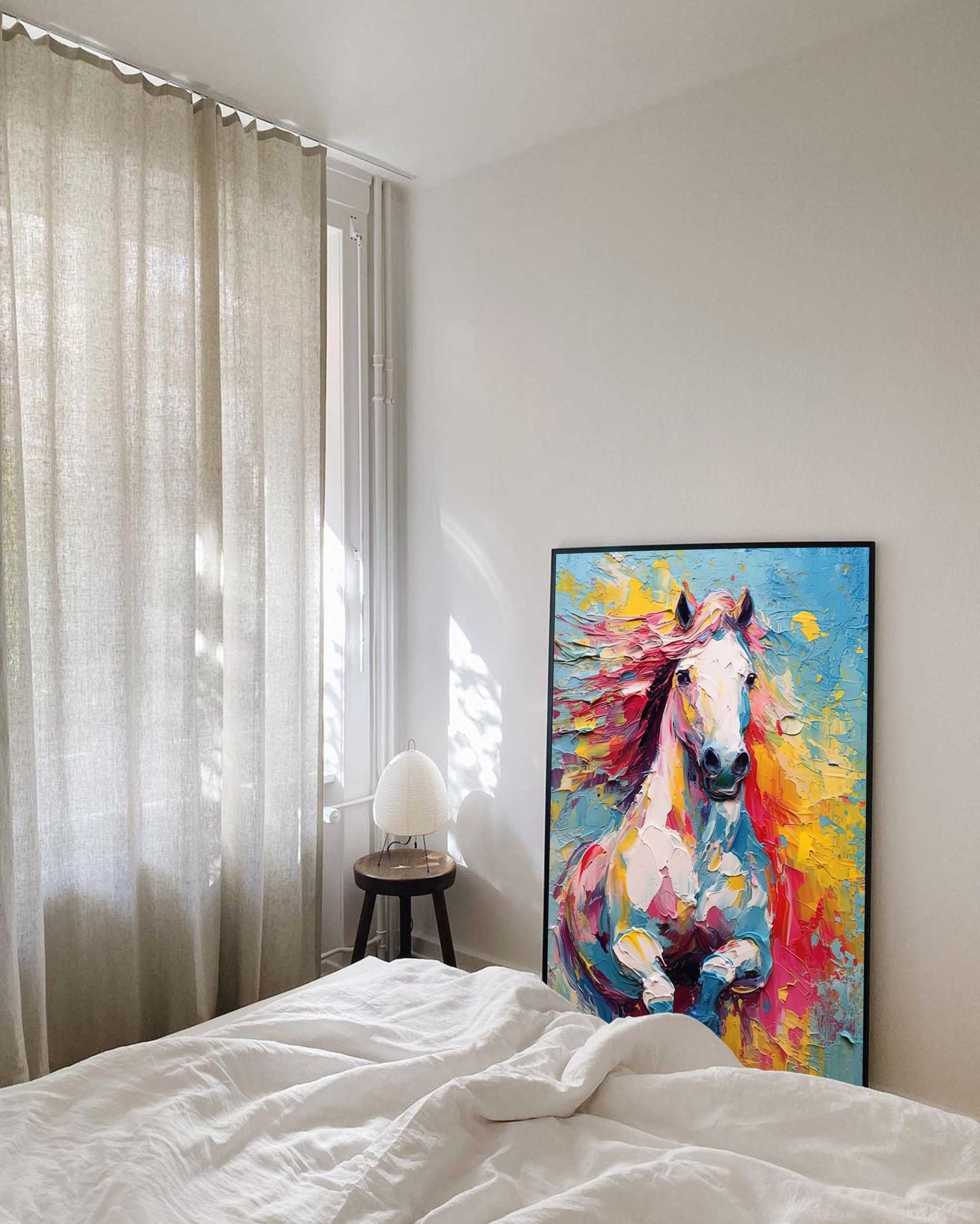 Vibrant Spirit: A Colorful Horse Wall Art for Living Room Decor