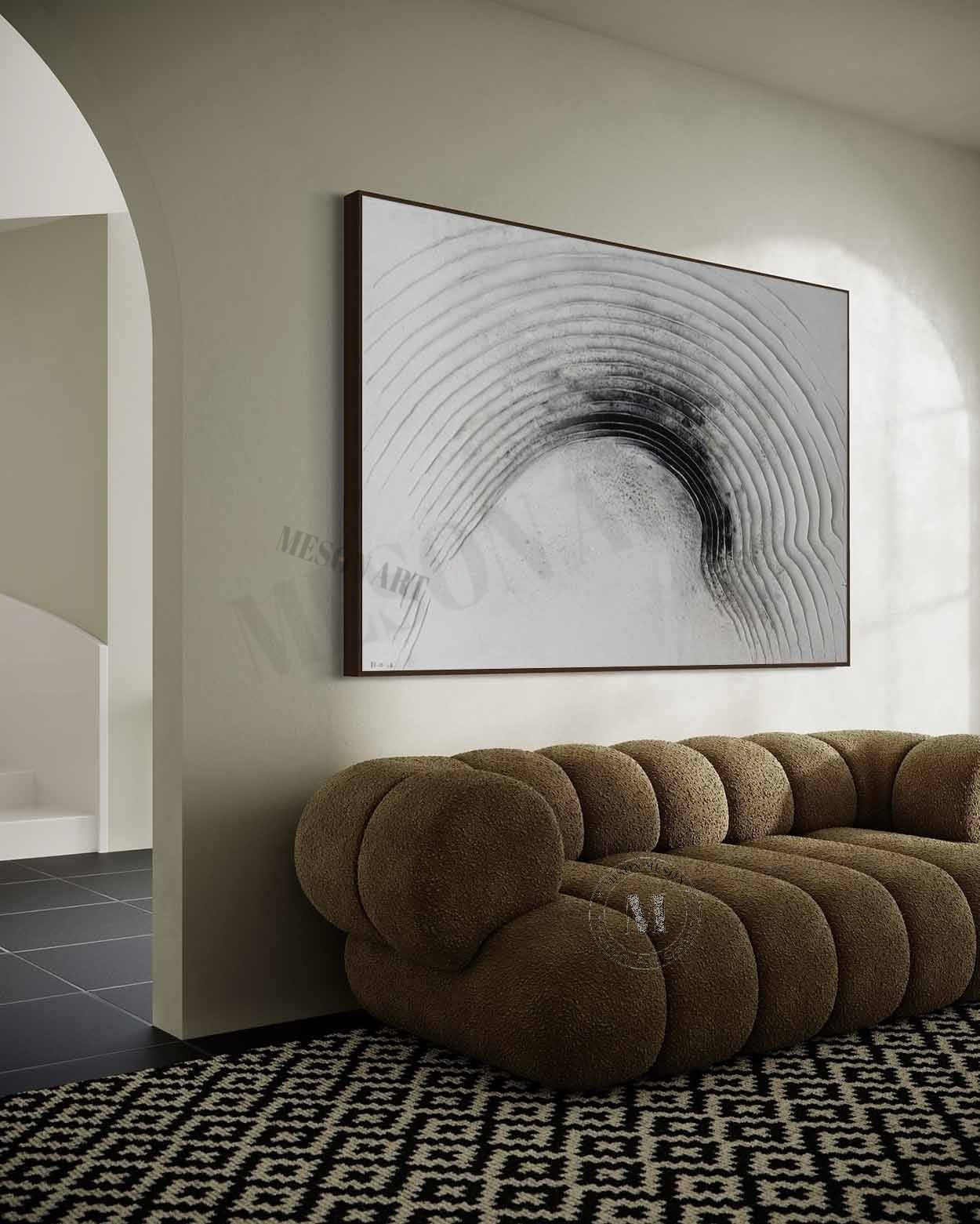 Wabi Sabi Black and White Textured Wall Art, Minimal Abstract Arch Canvas for Modern Living Room