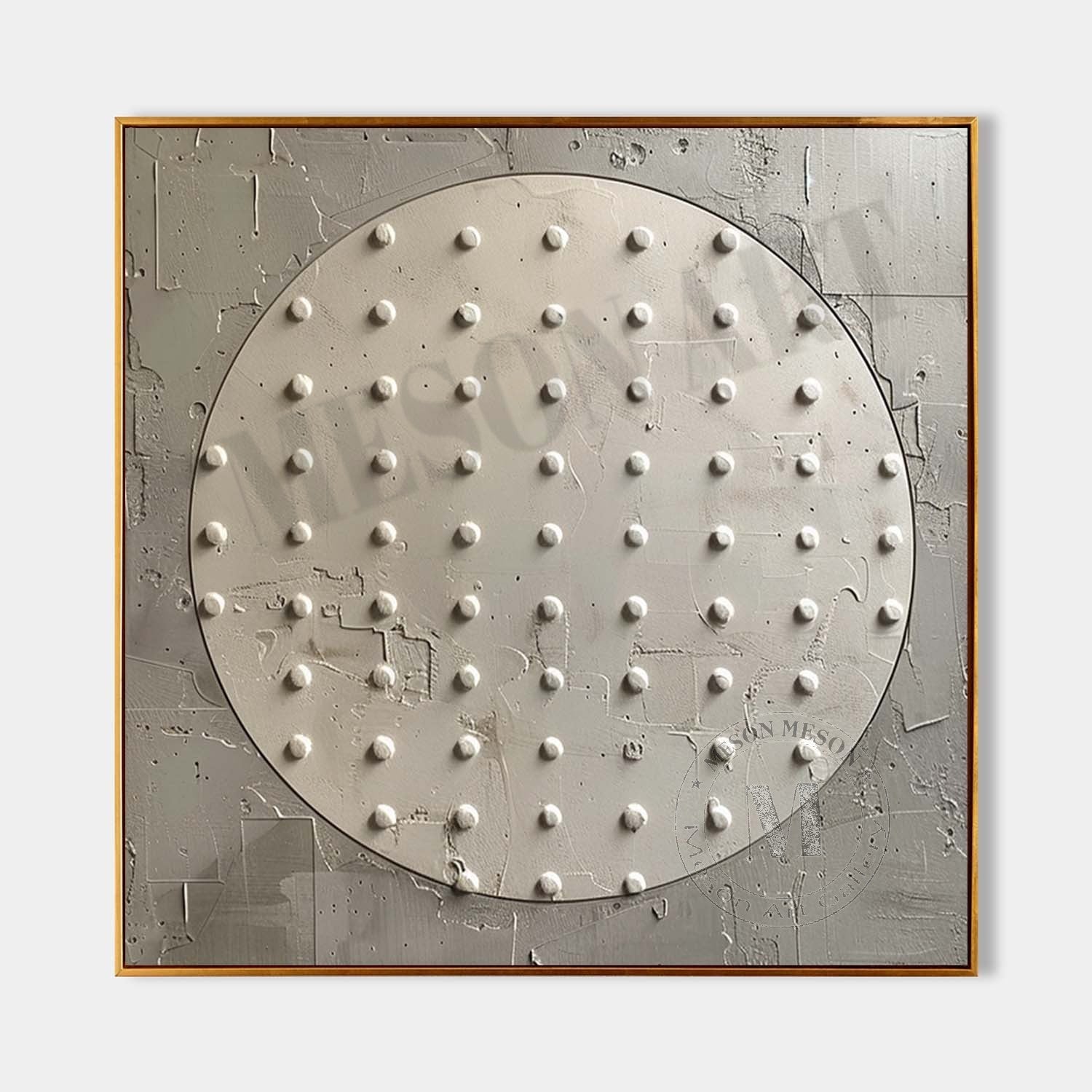 Wabi Sabi Neutral Circle Textured Wall Art, Minimal Abstract Square Canvas for Living Room