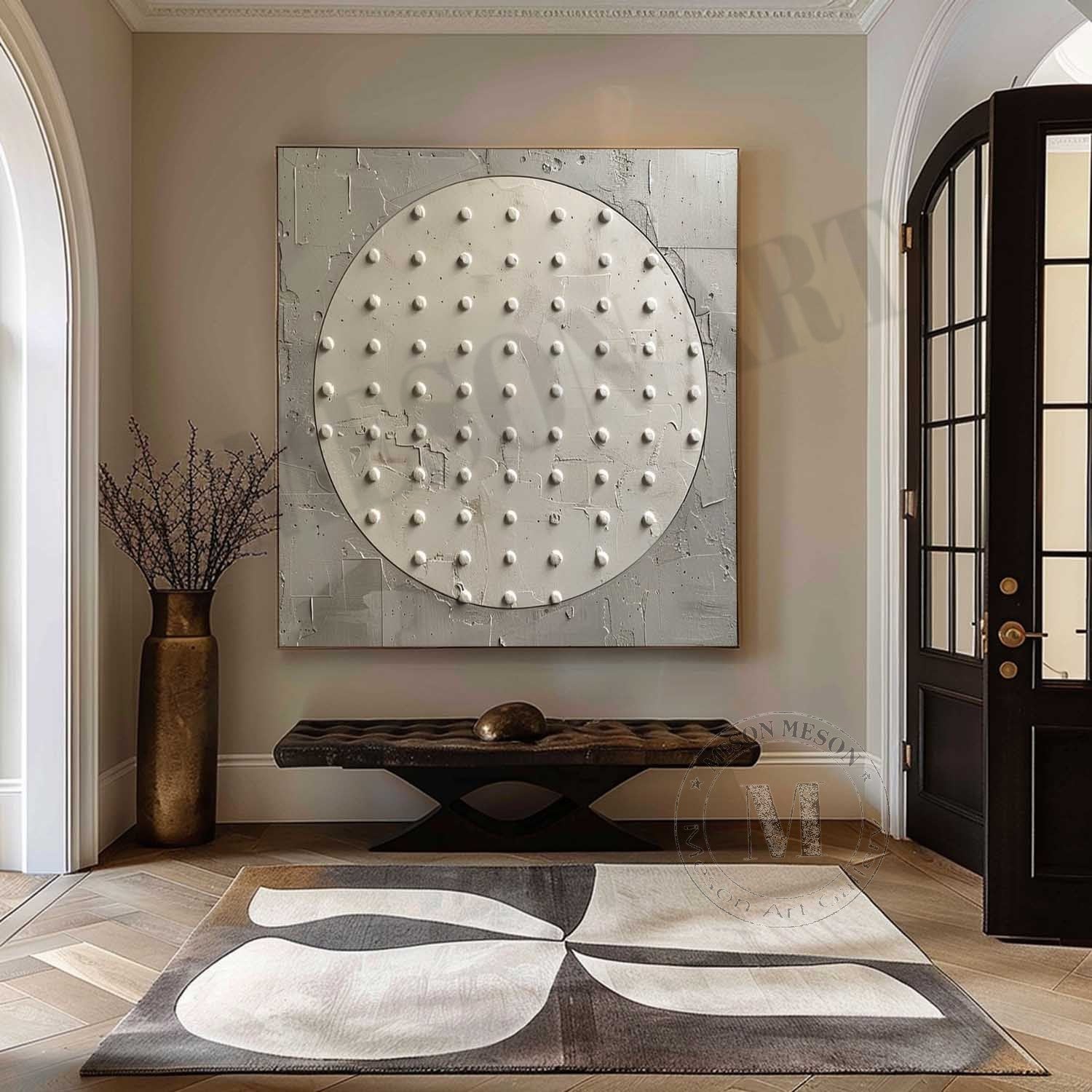 Wabi Sabi Neutral Circle Textured Wall Art, Minimal Abstract Square Canvas for Living Room