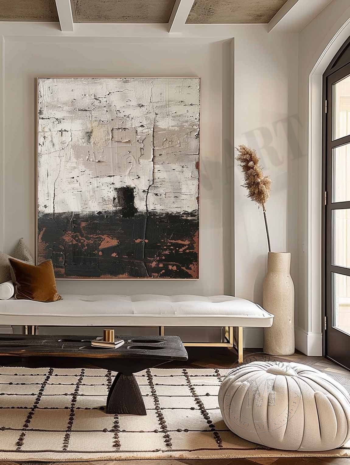 Vestige of Time: Raw Wabi Sabi Textured Abstract Painting in Black and White