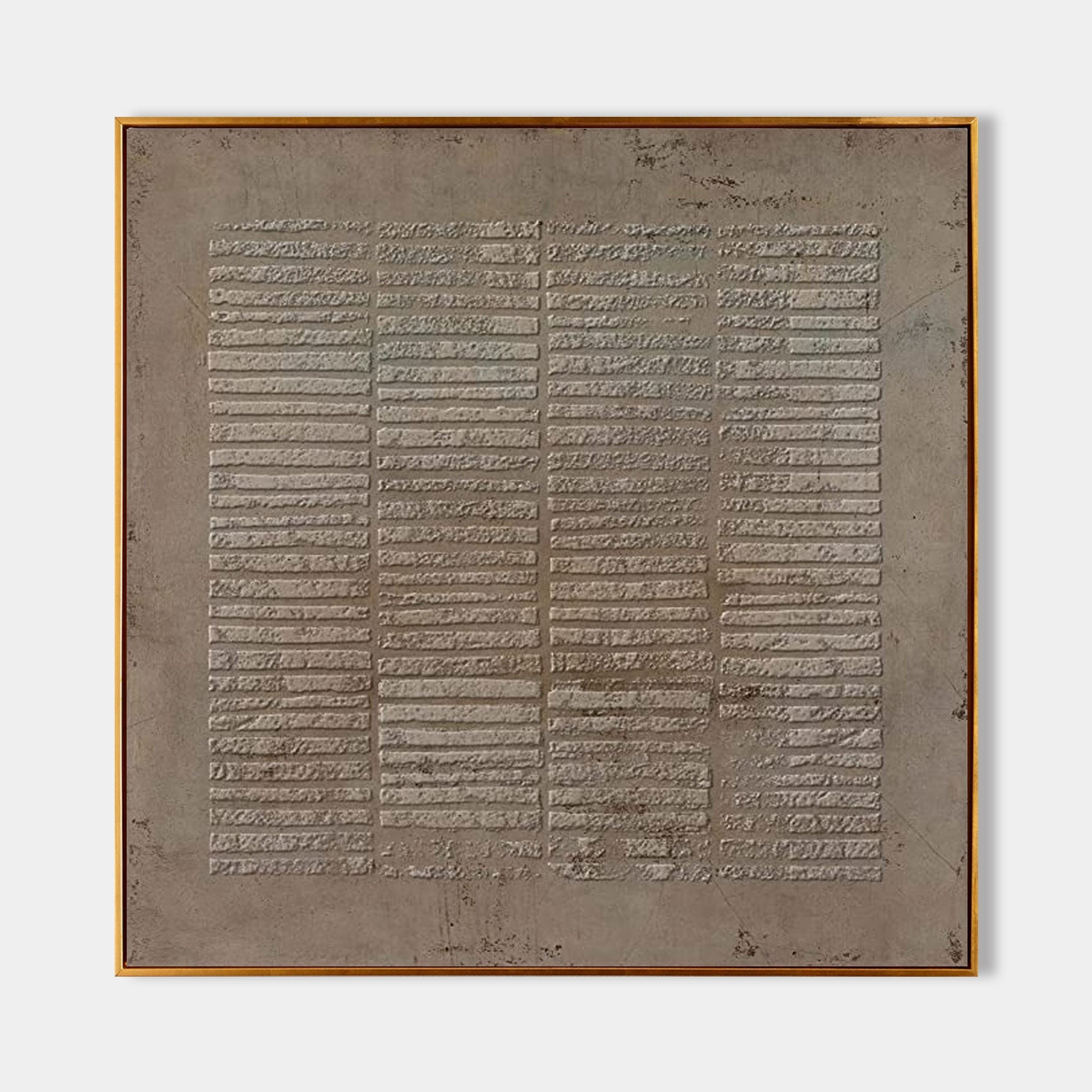 Wabi Sabi Neutral Grid Textured Wall Art, Minimal Abstract Square Canvas for Living Room