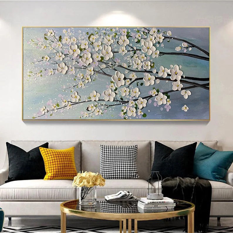 Spring Breeze: A Textured 3D Flower Wall Art for Living Room Decor