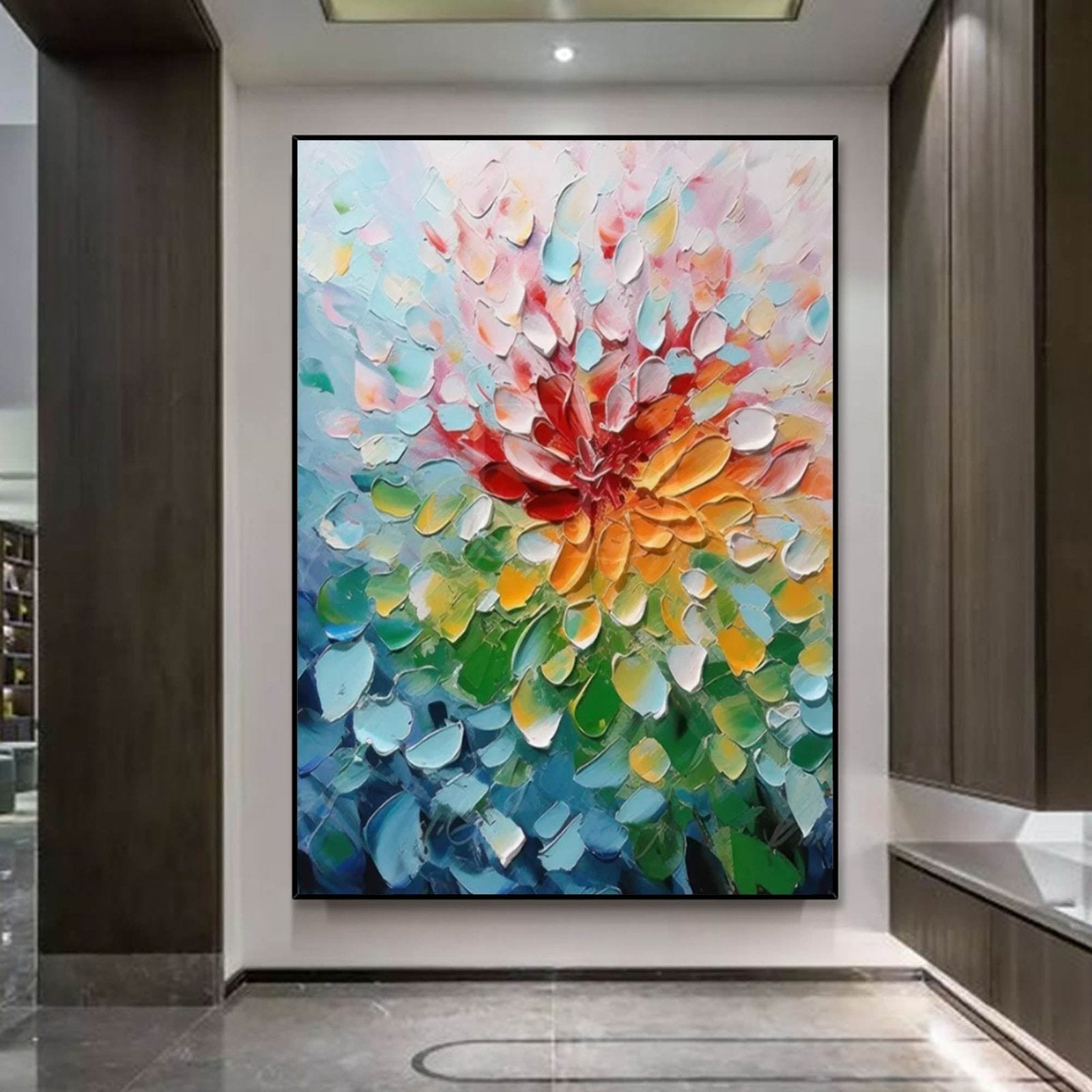 Chromatic Bloom: Textured Abstract Floral Paintings for Bedroom Decor