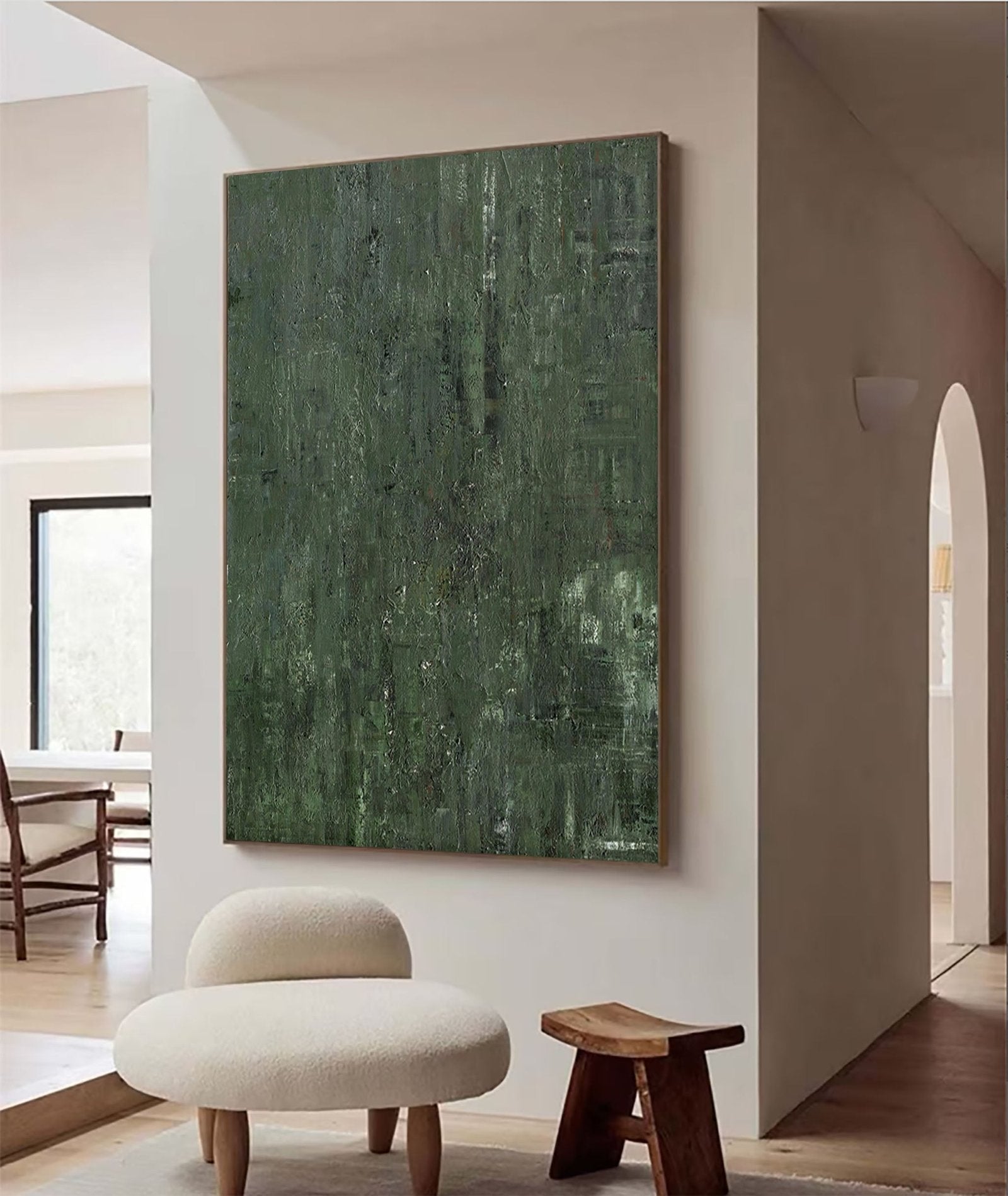 Veridian Depths: A Large Minimalist Green Abstract Wall Art for Earthy Interiors
