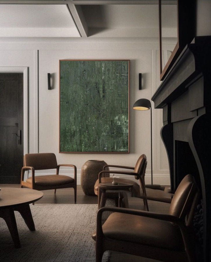 Veridian Depths: A Large Minimalist Green Abstract Wall Art for Earthy Interiors