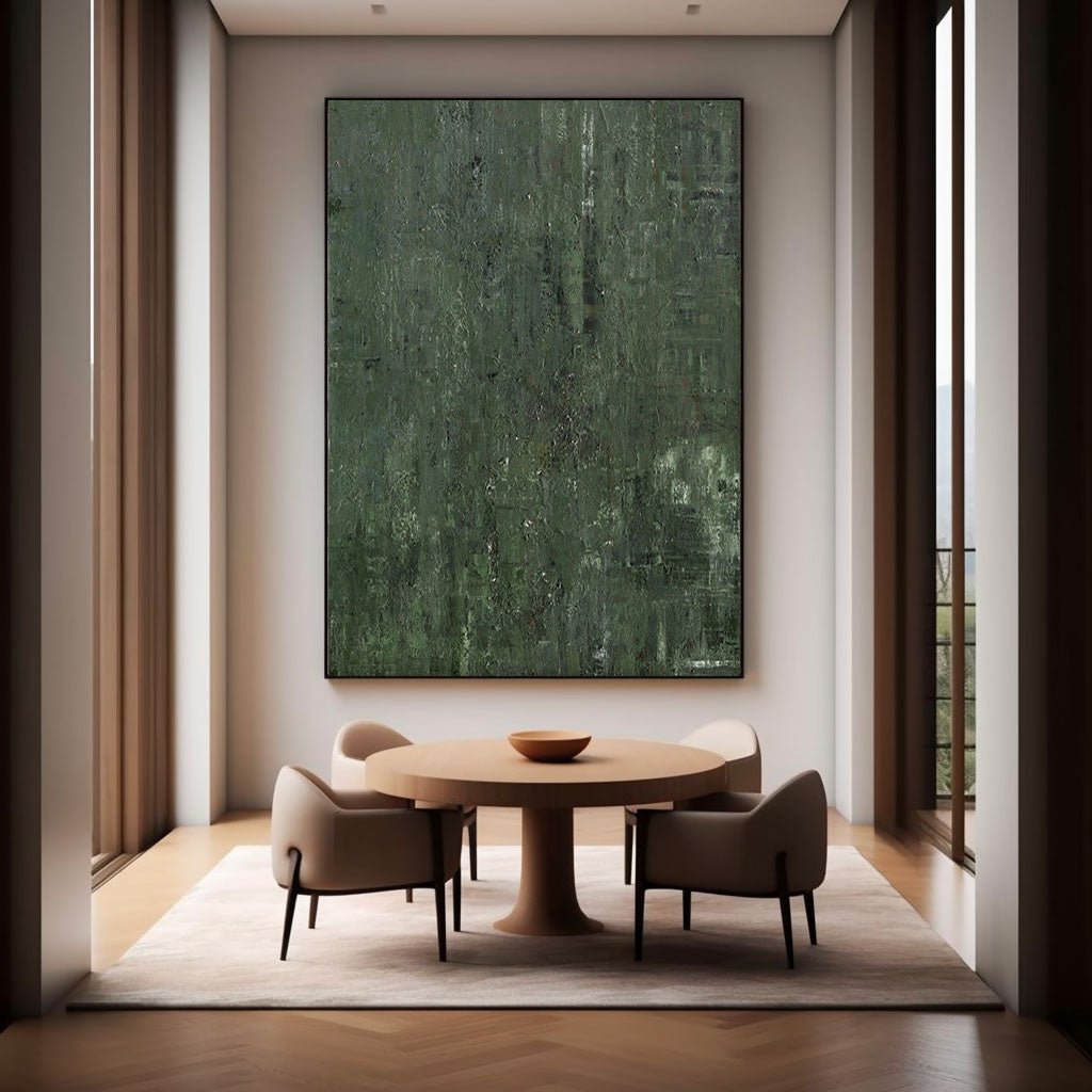 Veridian Depths: A Large Minimalist Green Abstract Wall Art for Earthy Interiors