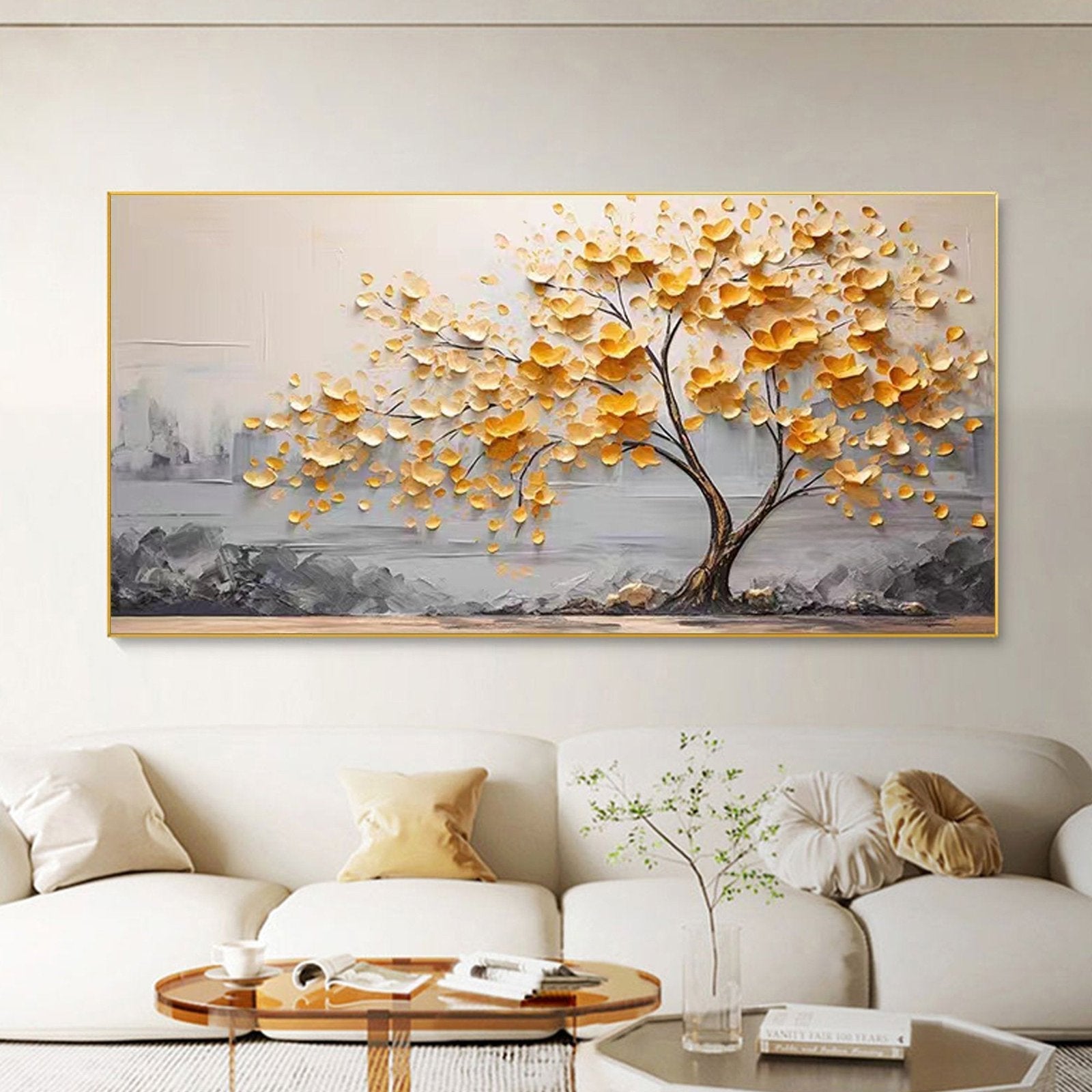 Gilded Canopy: A Luxurious Contemporary Textured Tree Wall Art
